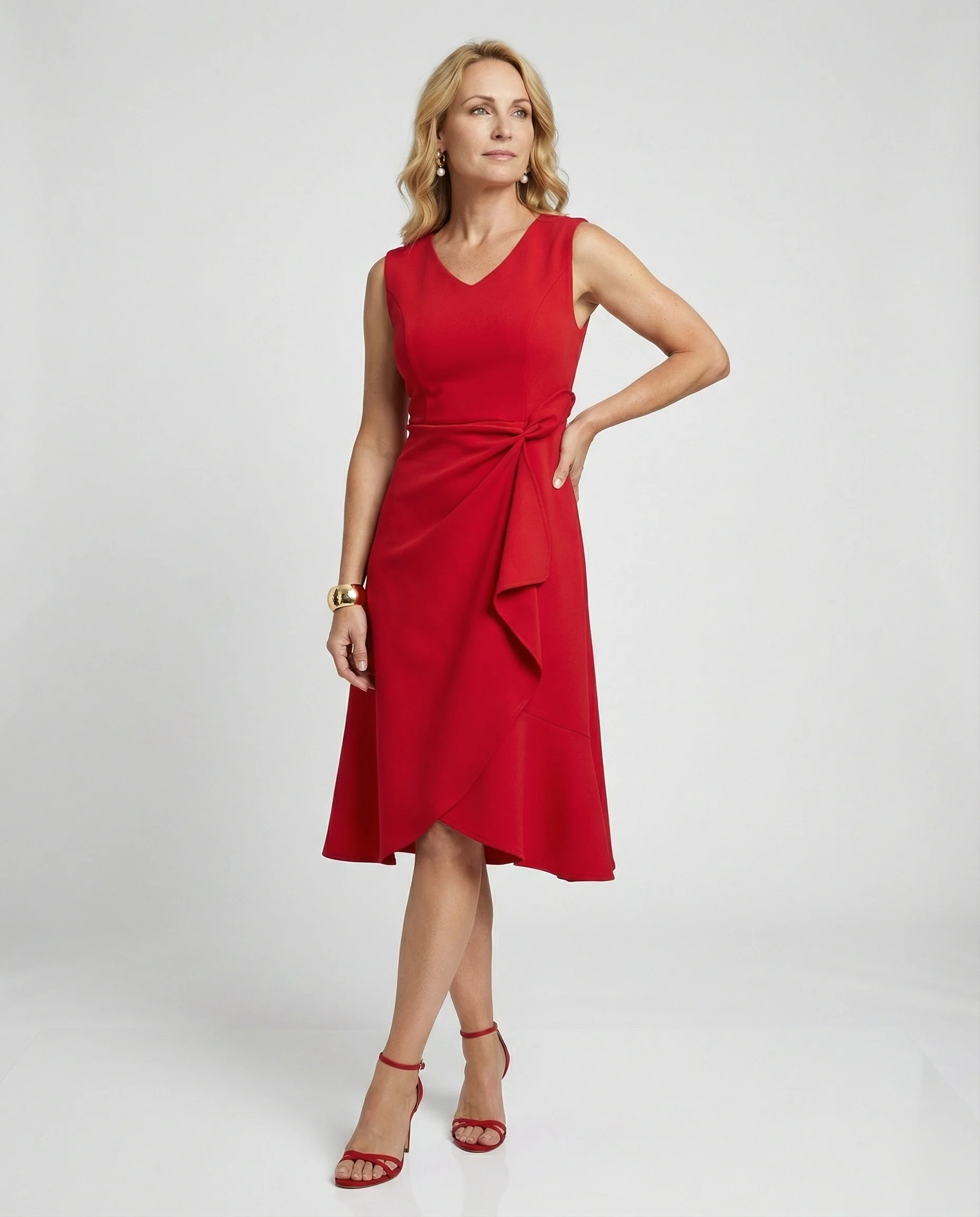 Damen Cocktailkleid Midi mit Wickeloptik - Image 2
