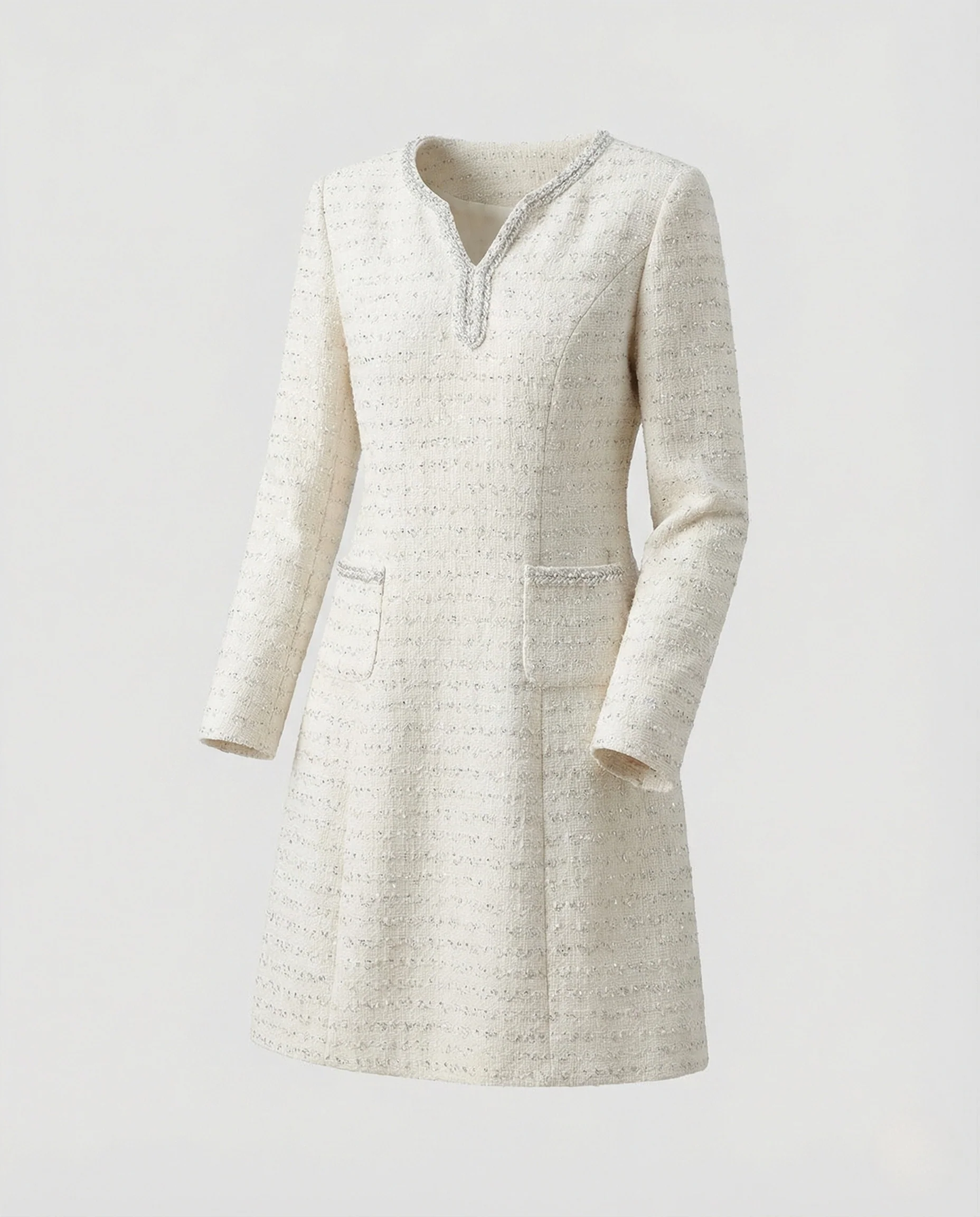 Damen Bouclé Kleid A-Linie elegant - Image 4