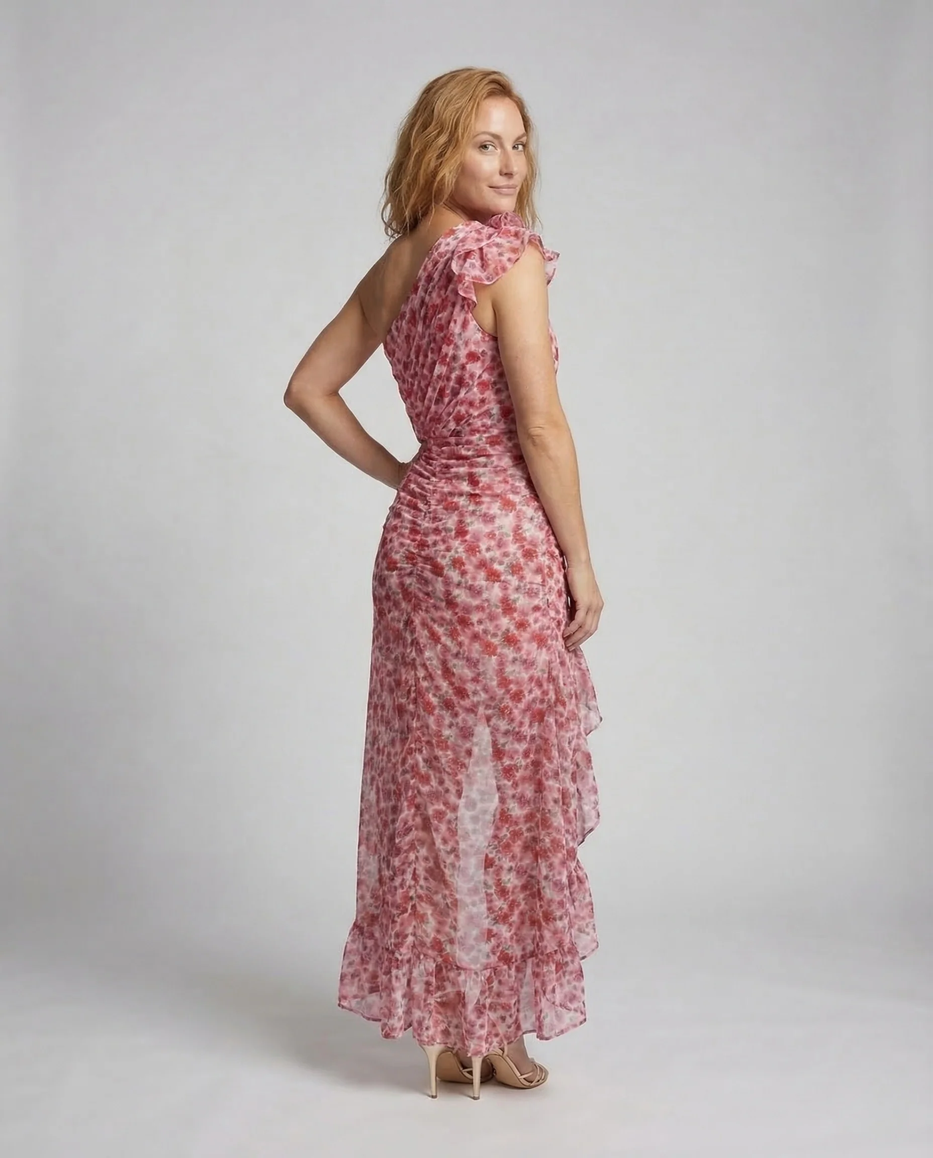 Damen One Shoulder Abendkleid Volant - Image 4