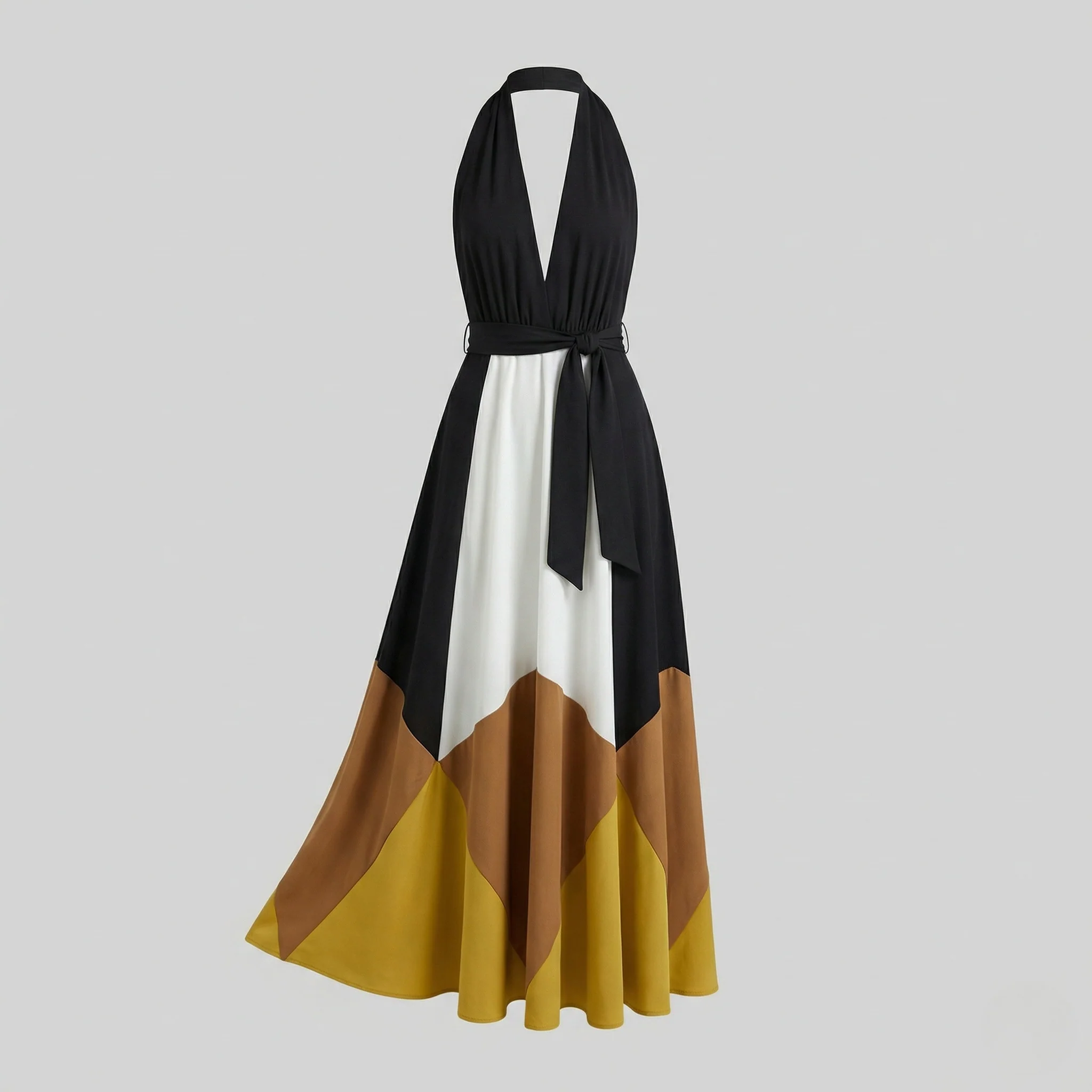 Damen Abendkleid lang Halter V-Ausschnitt - Image 4