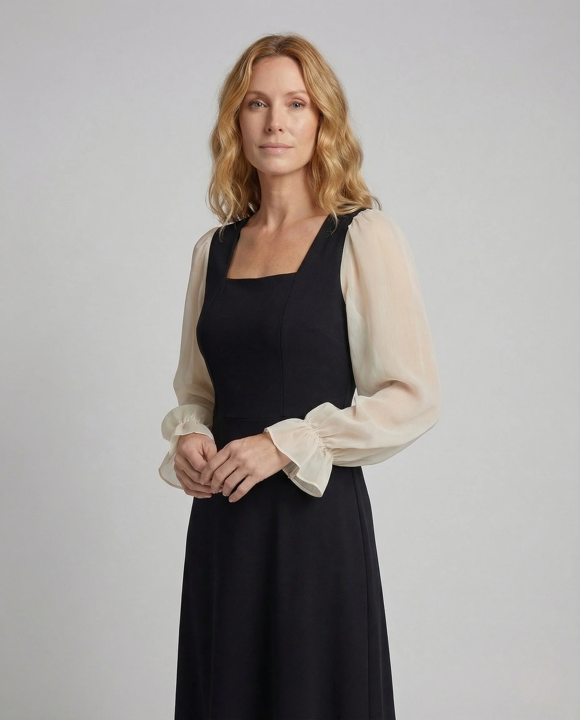 Damen Maxikleid Chiffon Ballonärmel - Image 2