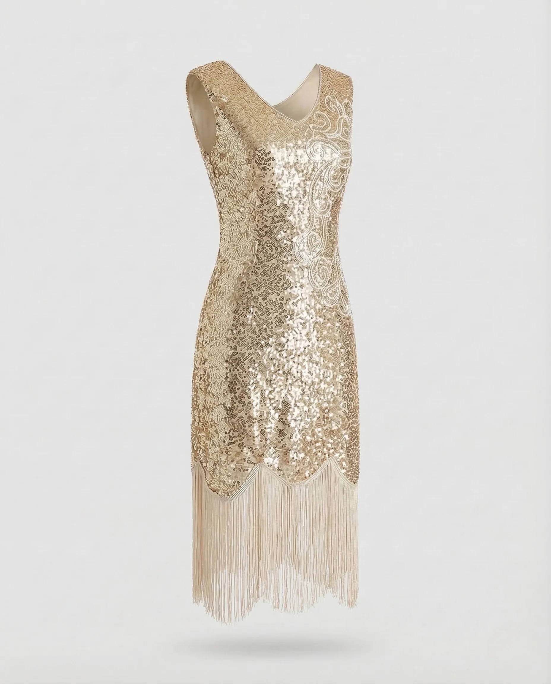 Damen Paillettenkleid Fransen V Ausschnitt - Image 11
