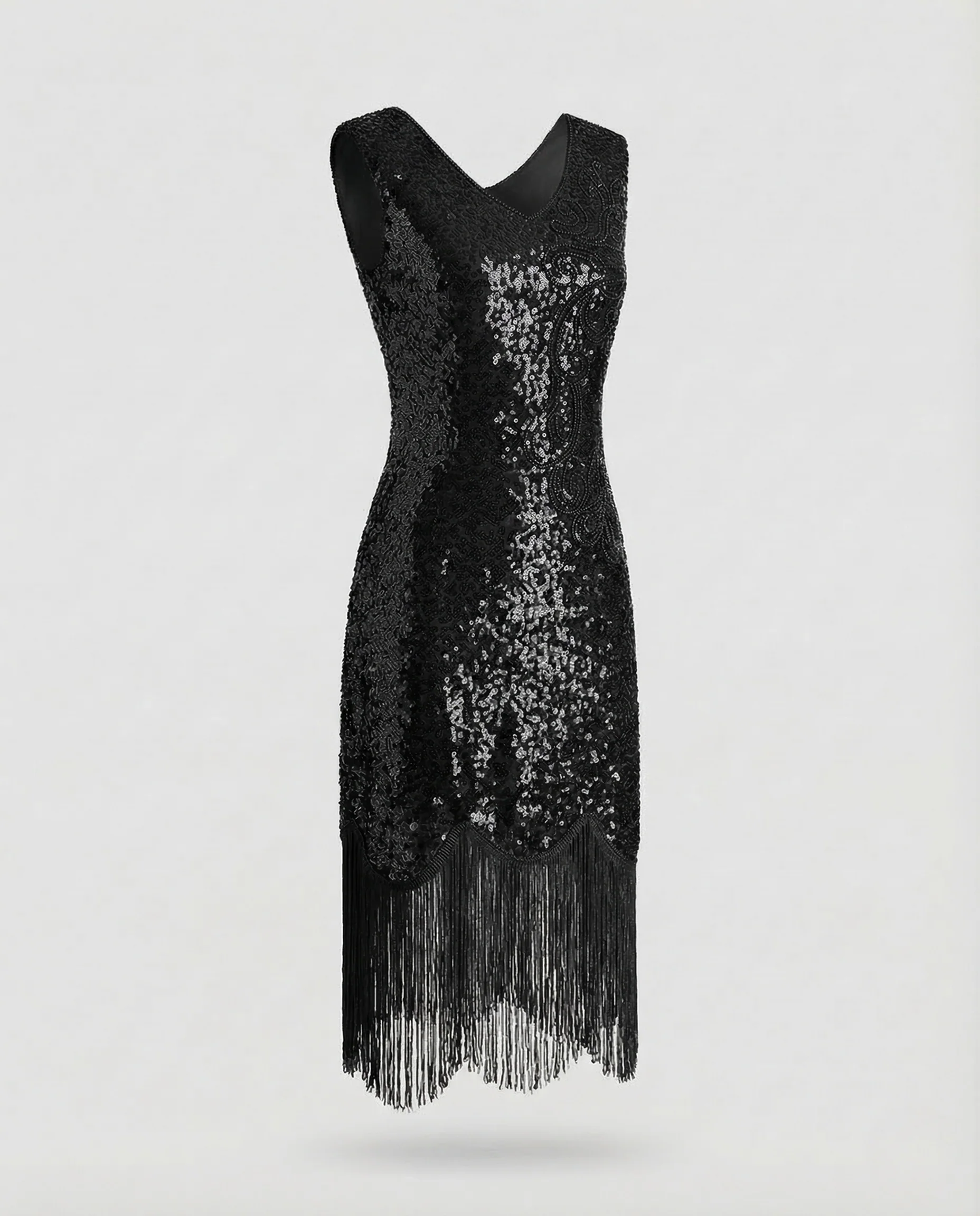 Damen Paillettenkleid Fransen V Ausschnitt - Image 12