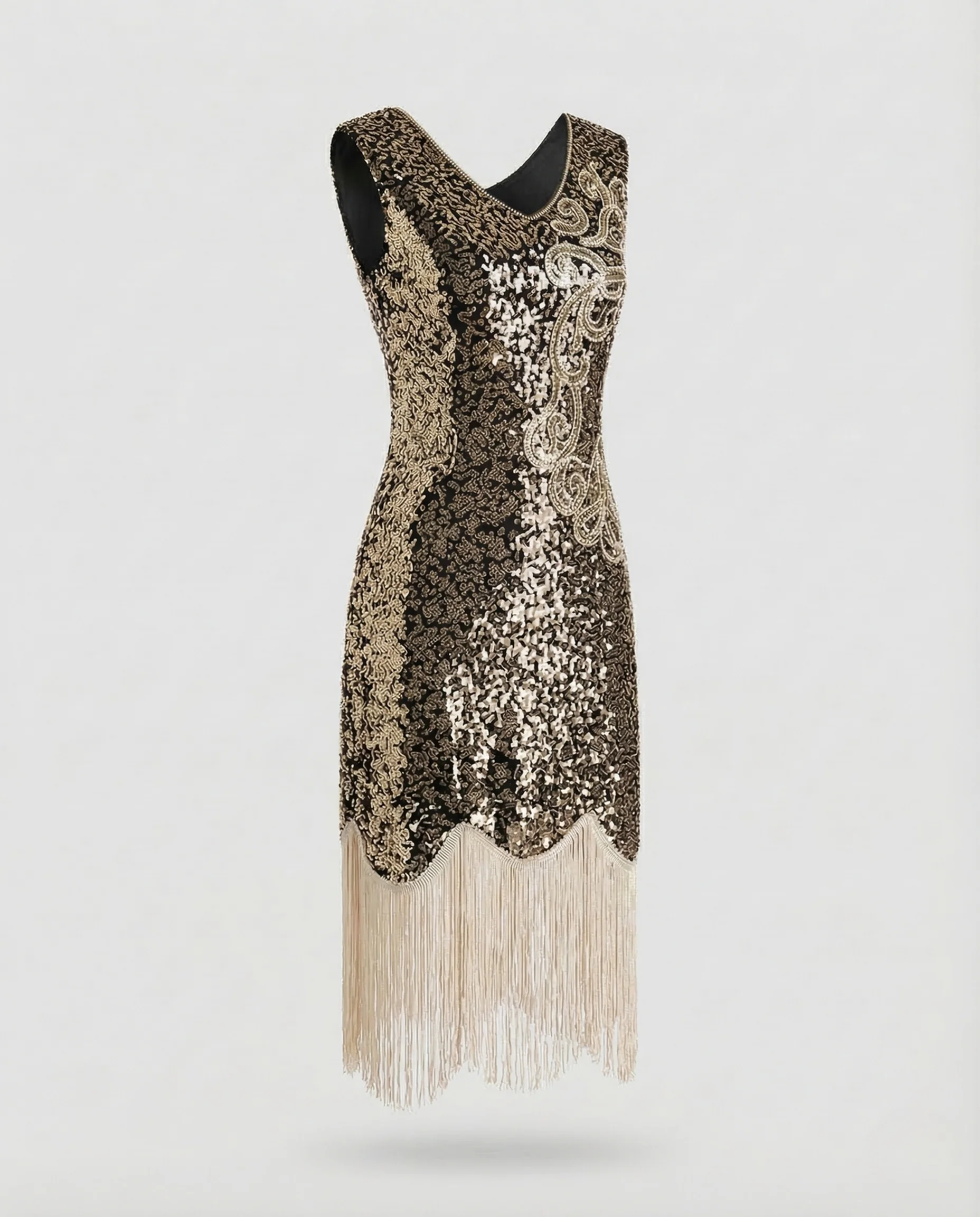 Damen Paillettenkleid Fransen V Ausschnitt - Image 13