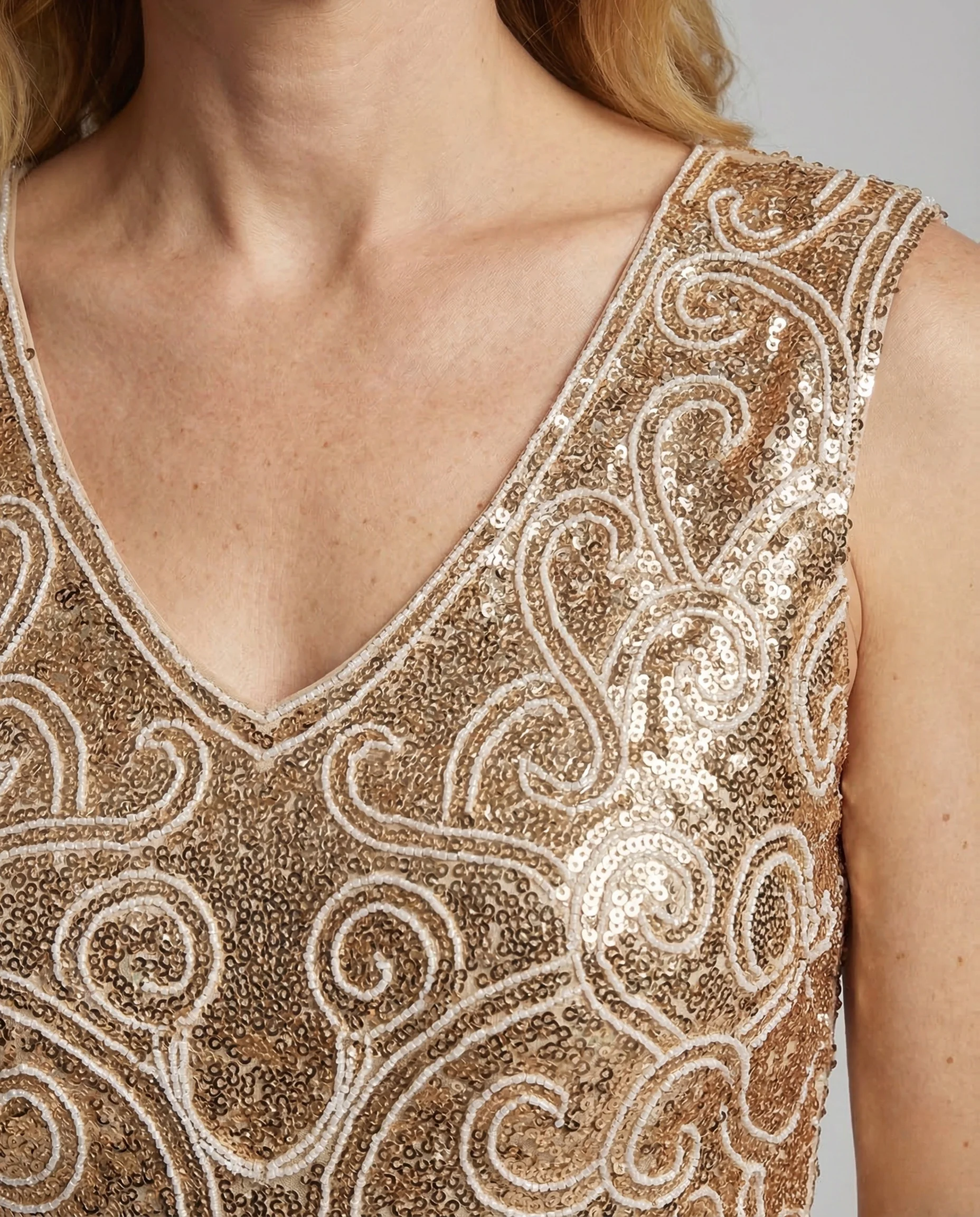 Damen Paillettenkleid Fransen V Ausschnitt - Image 3