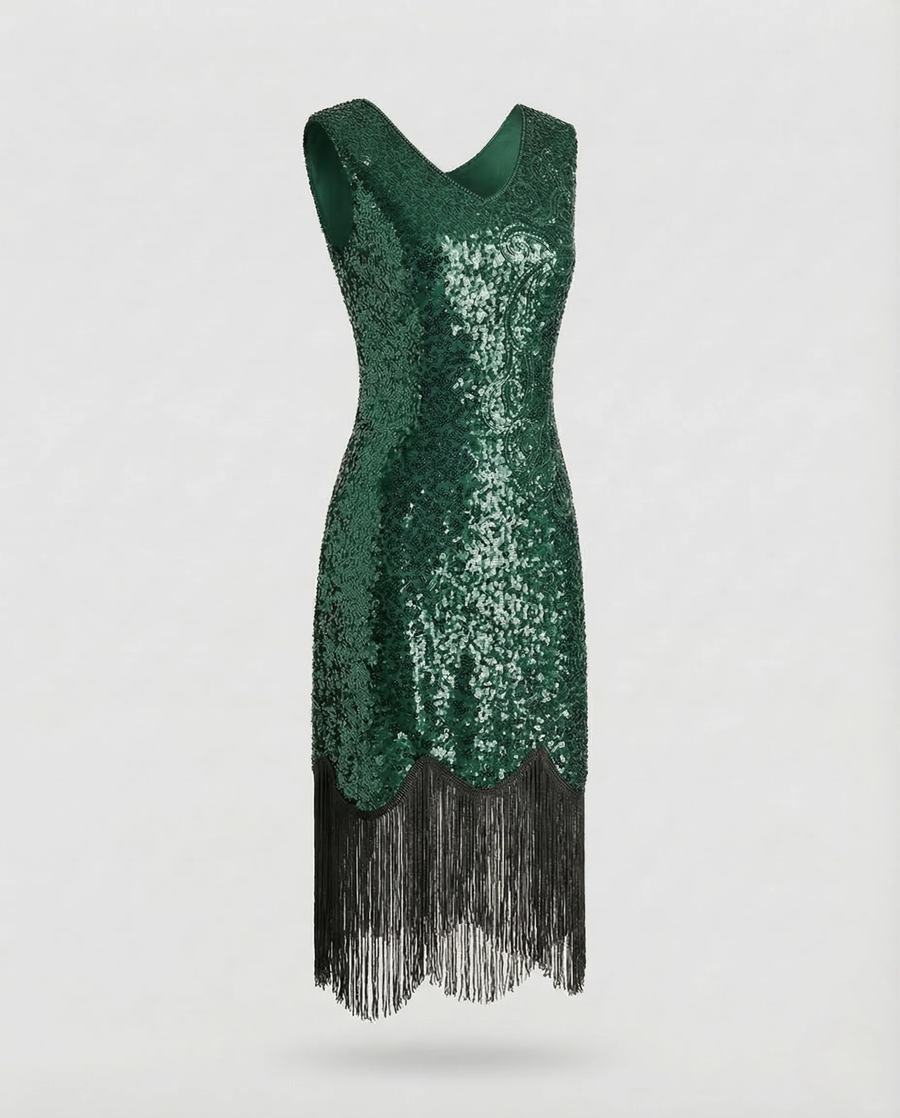 Damen Paillettenkleid Fransen V Ausschnitt - Image 6