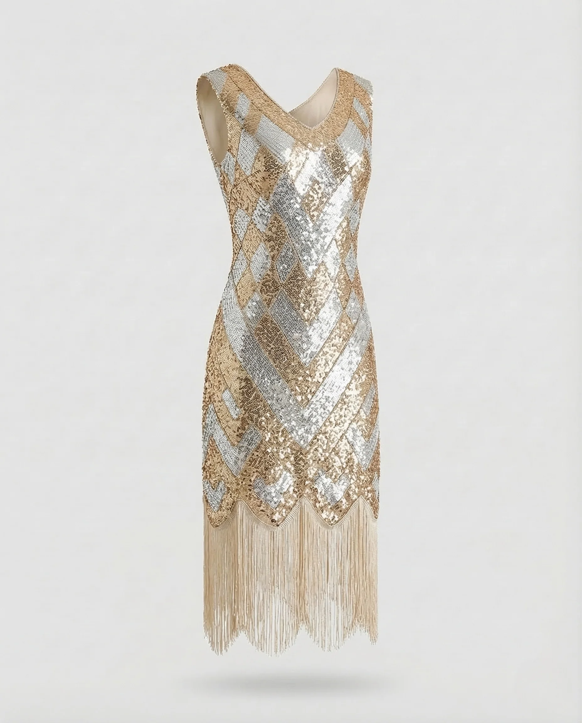 Damen Paillettenkleid Fransen V Ausschnitt - Image 7