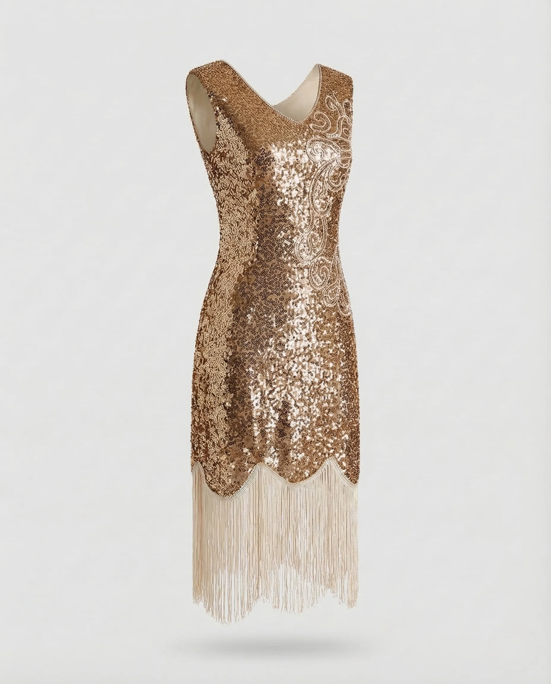 Damen Paillettenkleid Fransen V Ausschnitt - Image 8