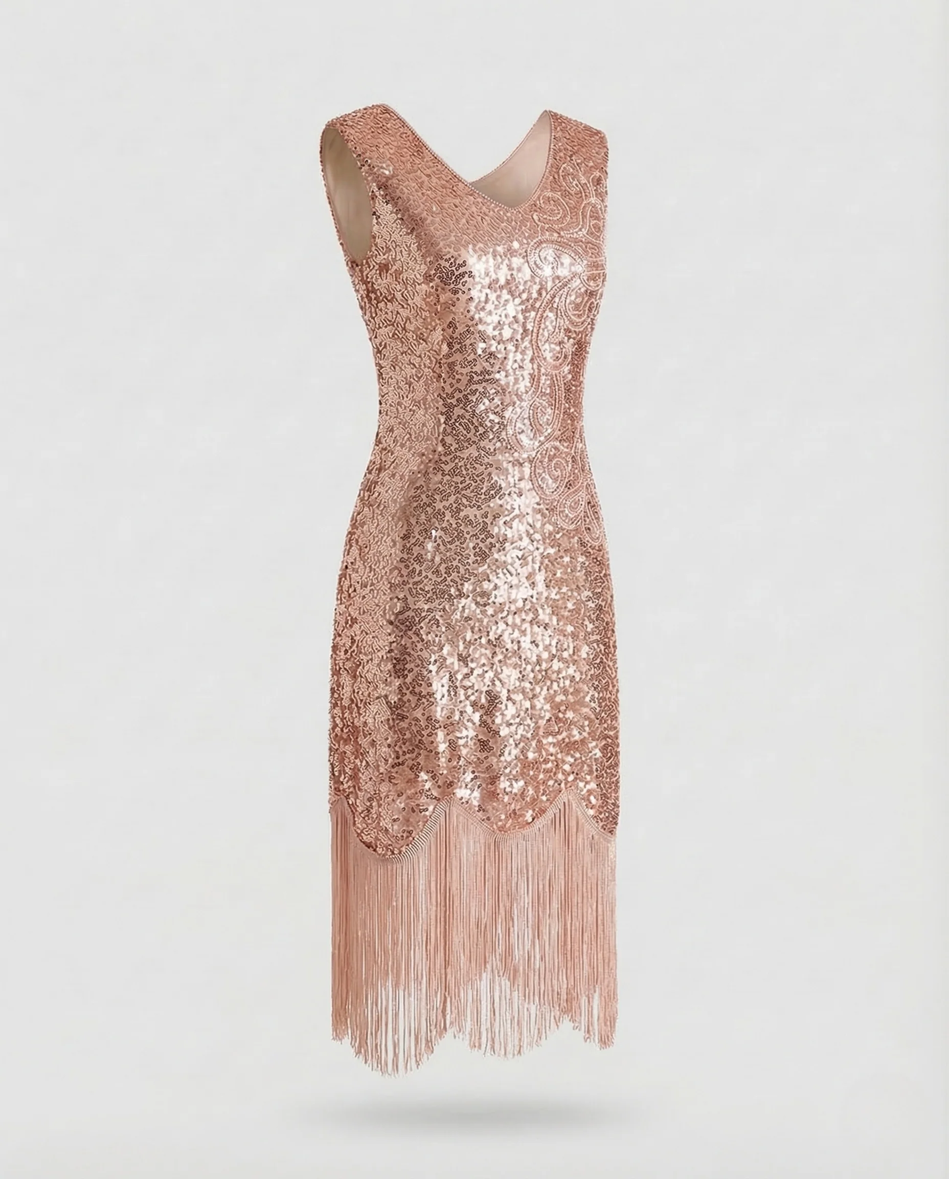 Damen Paillettenkleid Fransen V Ausschnitt - Image 9