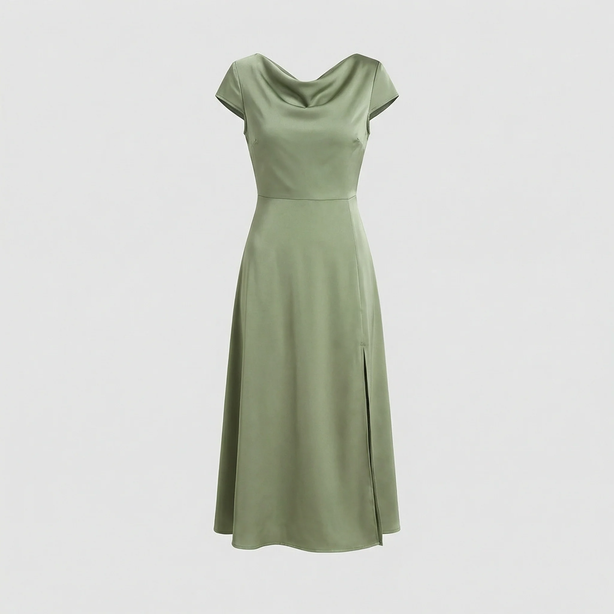 Damen Satin Midikleid mit Schlitz - Image 5