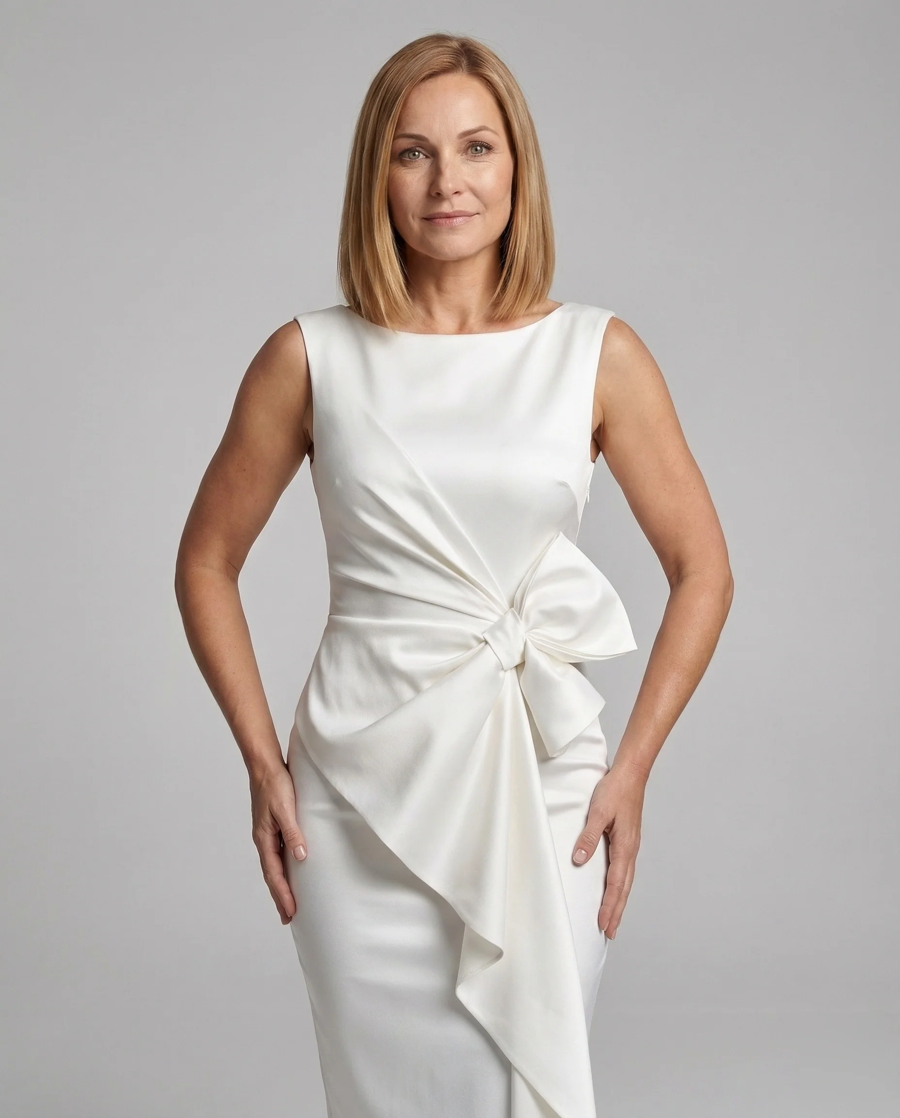 Satin Etuikleid Asymmetrisch Elegant Damen - Image 2