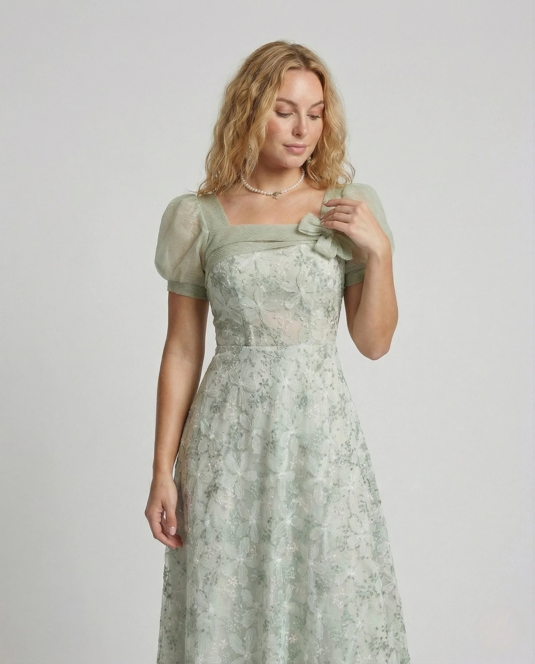 Damen Spitzen Abendkleid mit Puffärmeln - Image 3