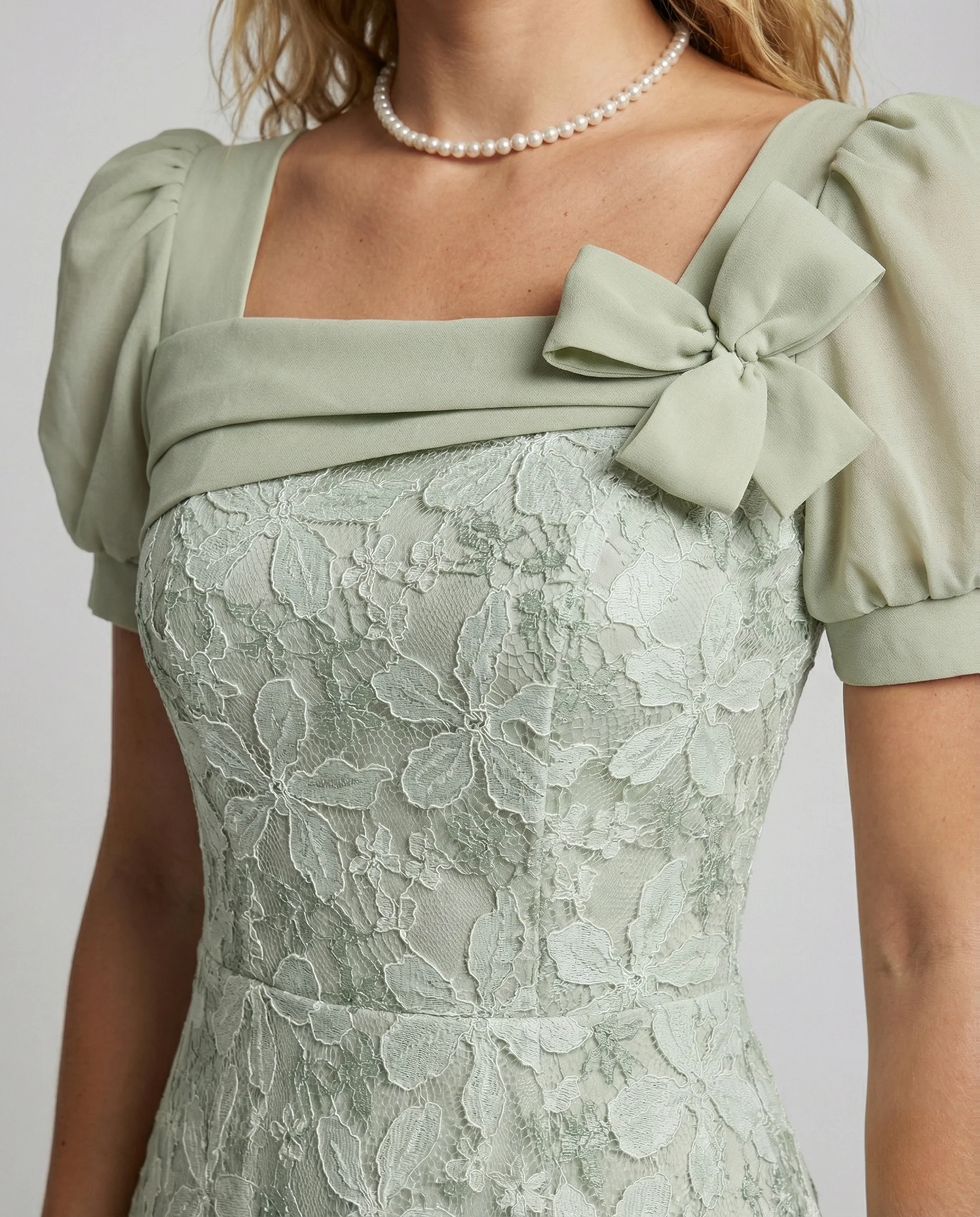Damen Spitzen Abendkleid mit Puffärmeln - Image 4