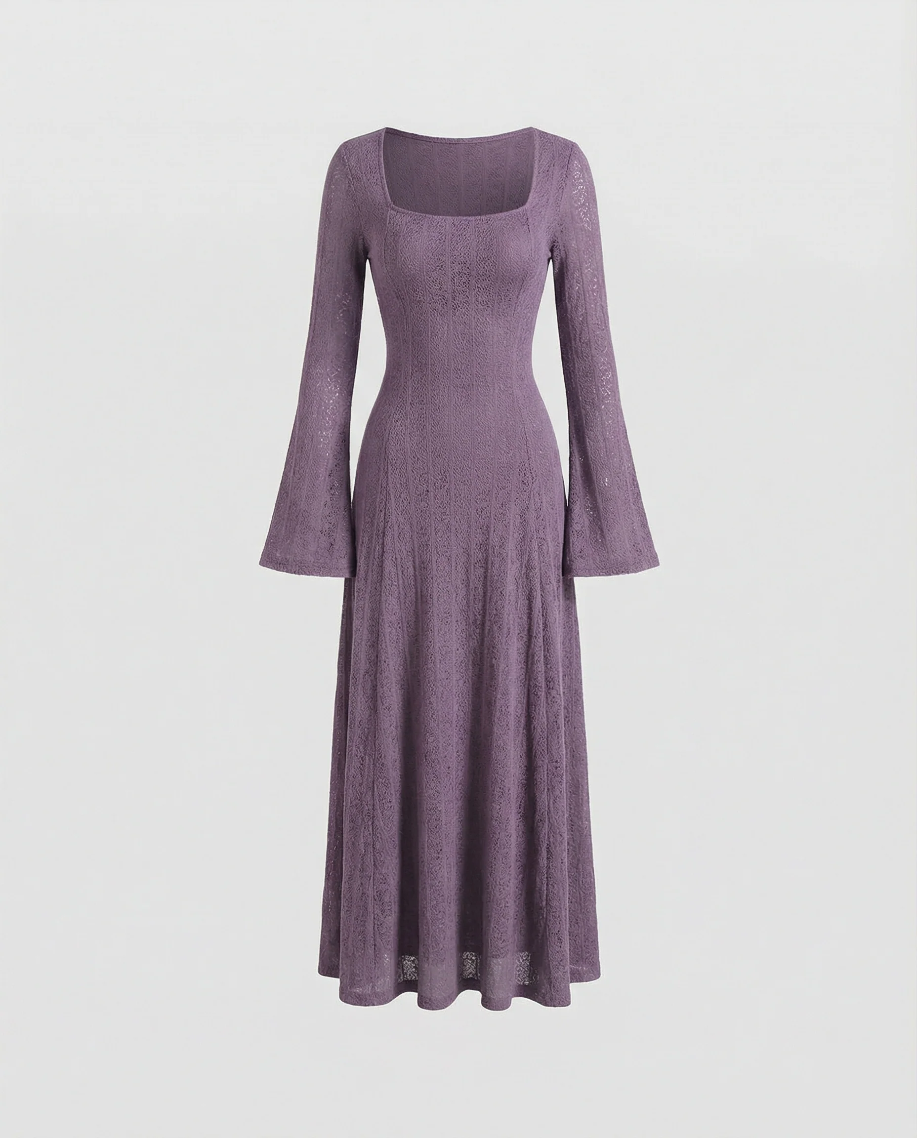 Elegantes tailliertes Strickabendkleid mit quadratischem Ausschnitt und bodenlangem A-Linien-Rock Heidi Mode - Image 3