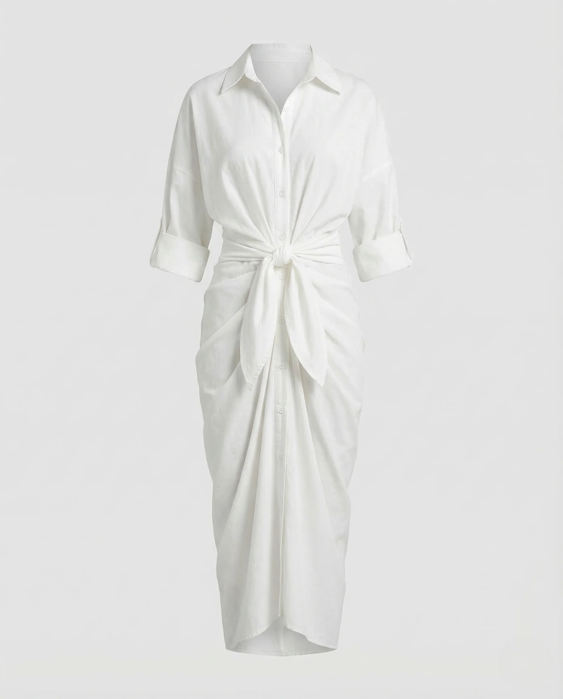 Damen Wickel Hemdkleid Leinen Baumwolle Gürtel - Image 5