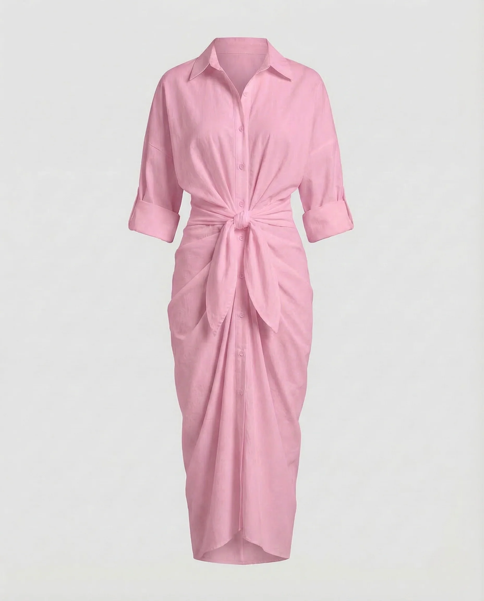Damen Wickel Hemdkleid Leinen Baumwolle Gürtel - Image 7