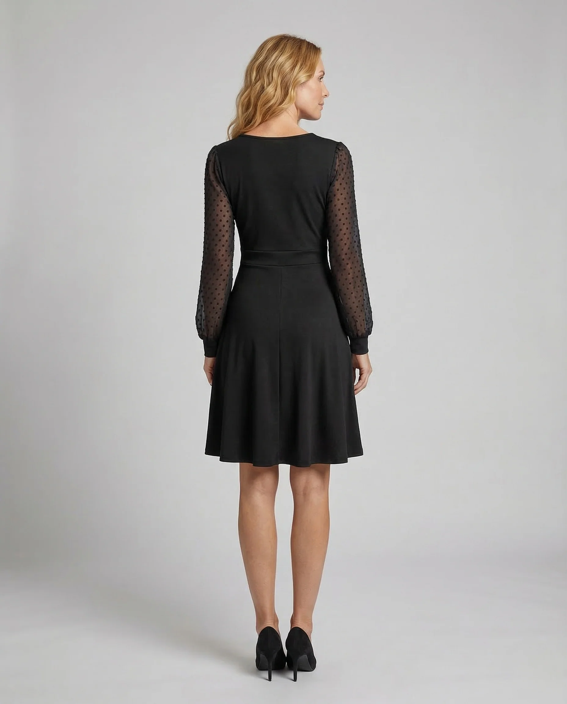 Damen Wickelkleid A Linie Punktärmel - Image 4