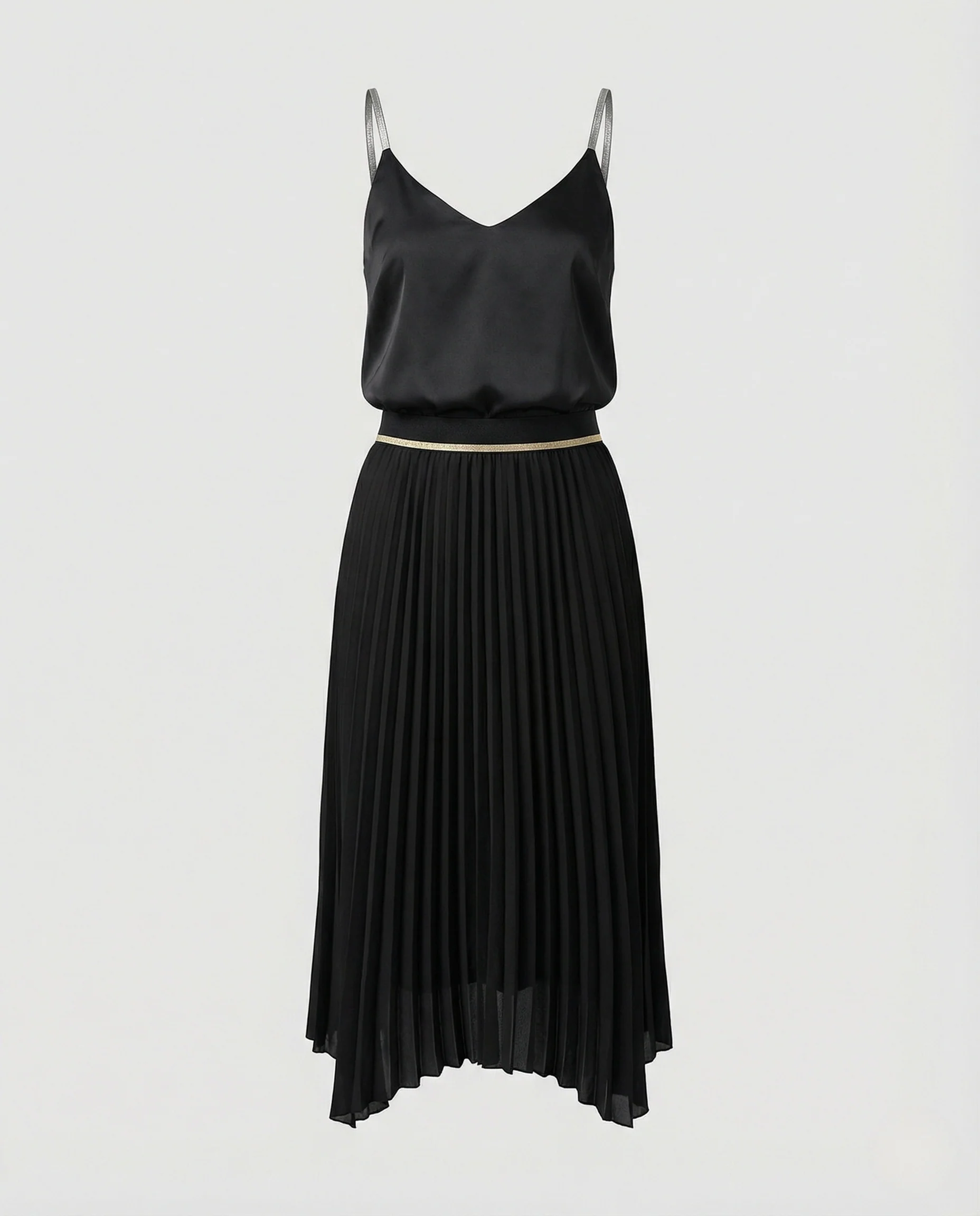 Damen Zweiteiliges Satin-Top mit plissiertem Midirock - Image 5