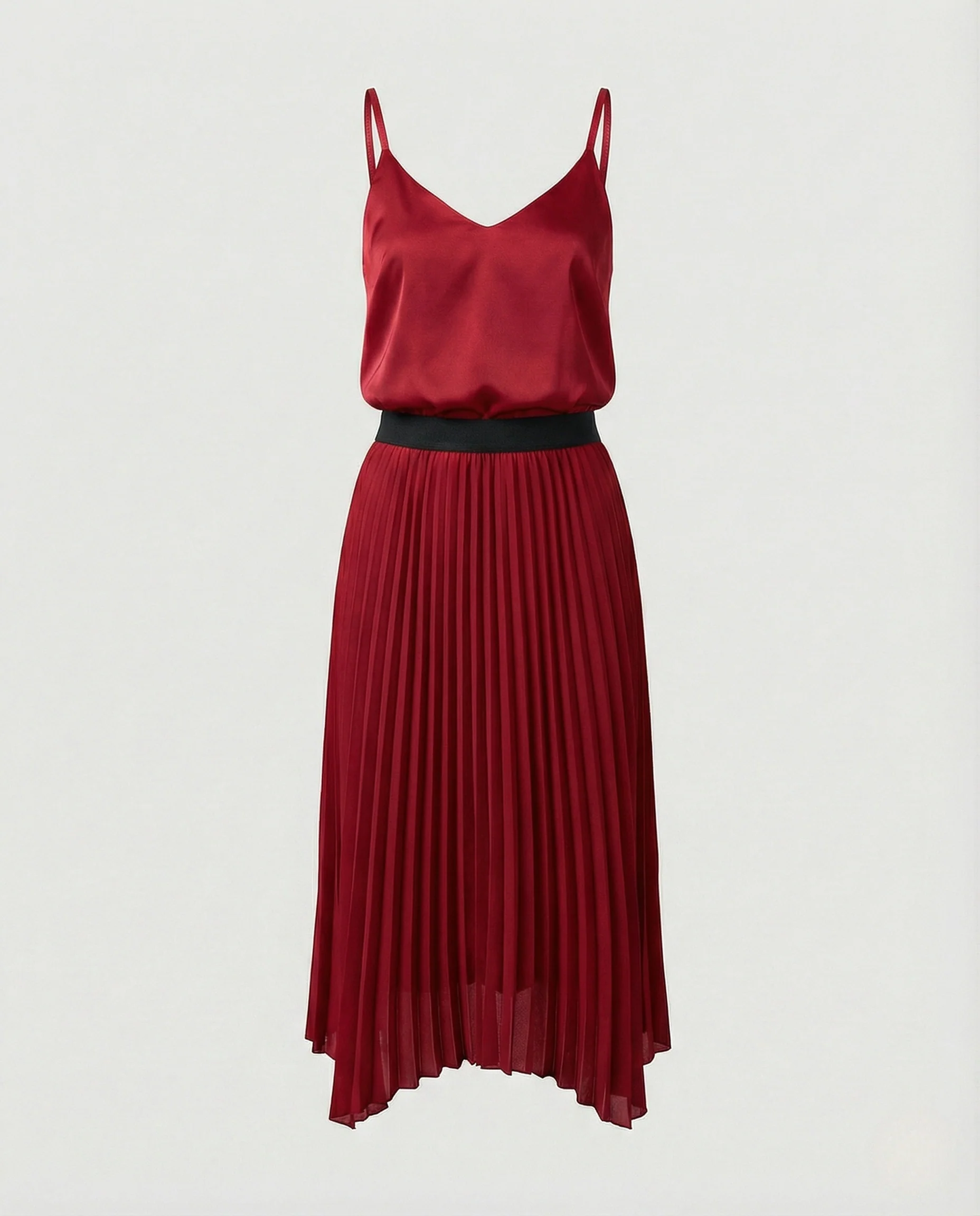 Damen Zweiteiliges Satin-Top mit plissiertem Midirock - Image 6