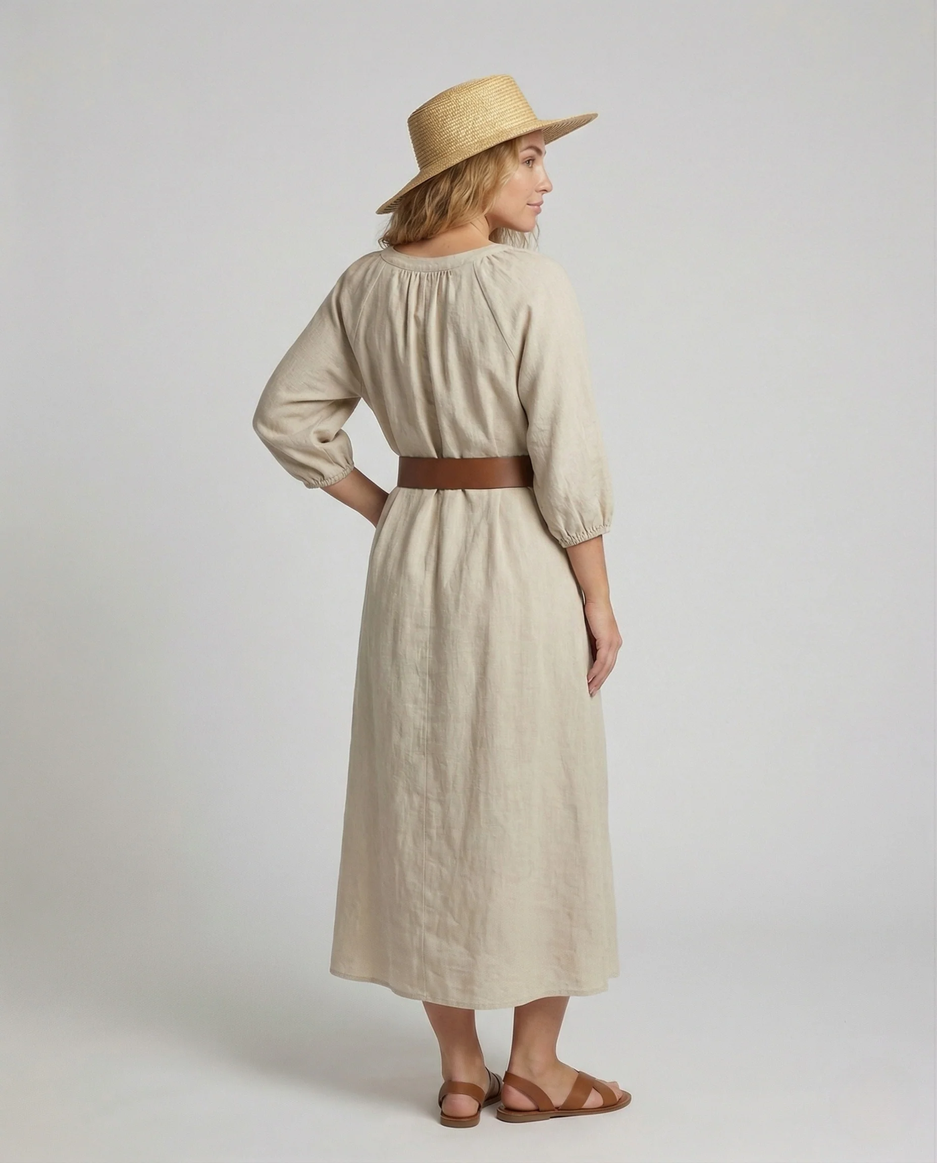 Damen Baumwoll Maxikleid mit Ballonärmeln - Image 2