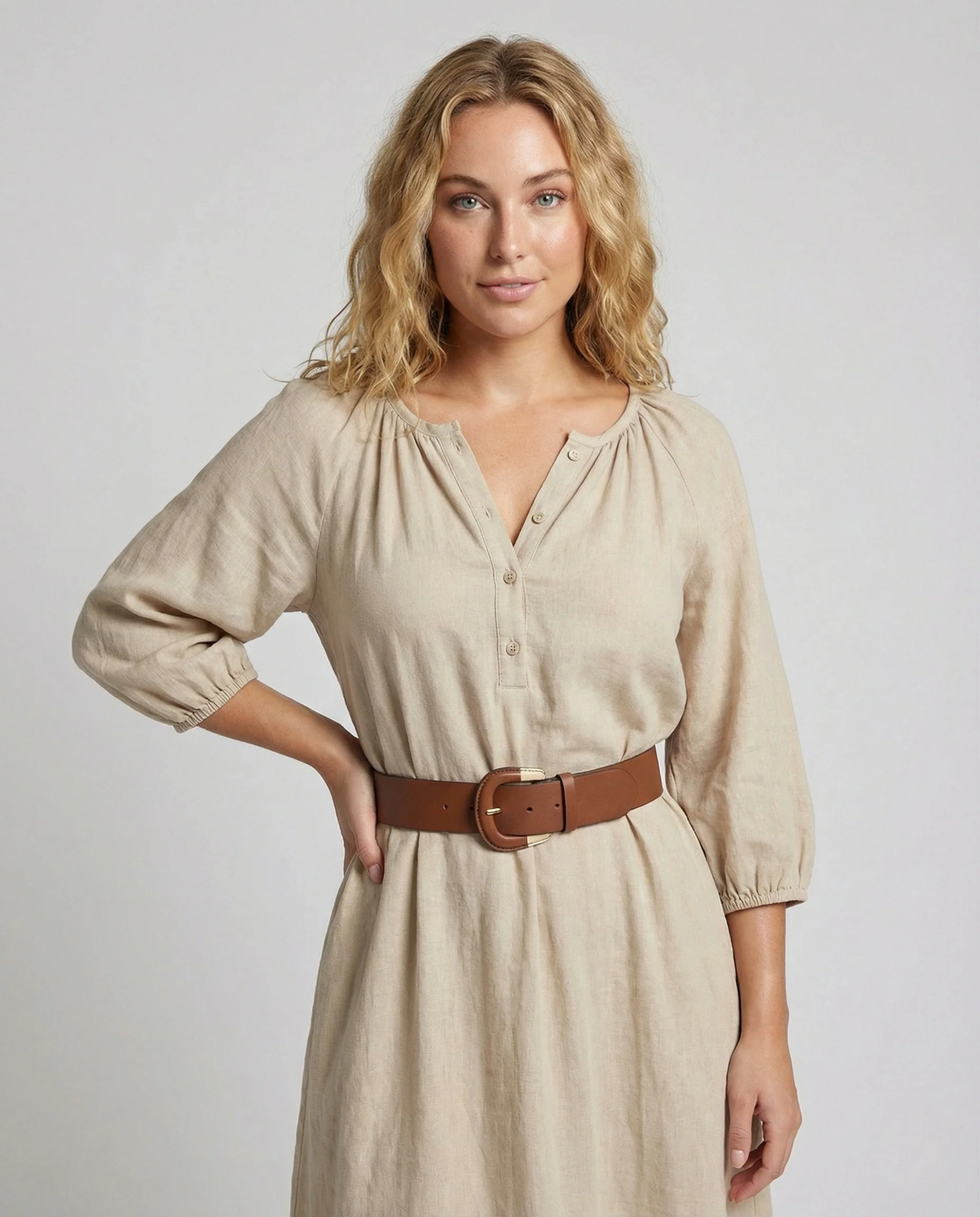 Damen Baumwoll Maxikleid mit Ballonärmeln - Image 3