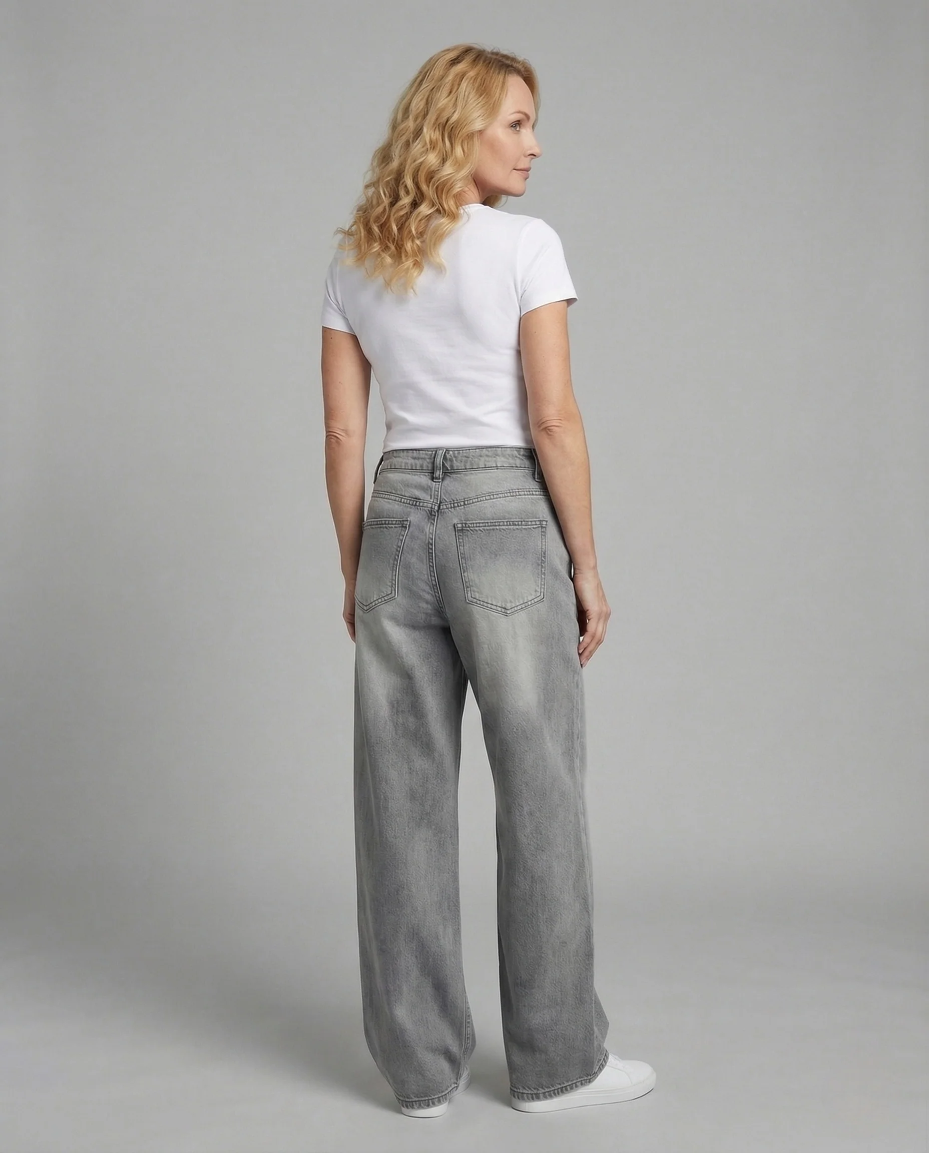 Damen Extraweite Jeans mit Hoher Taille und Weitem Schlag Denim Hose - Image 4