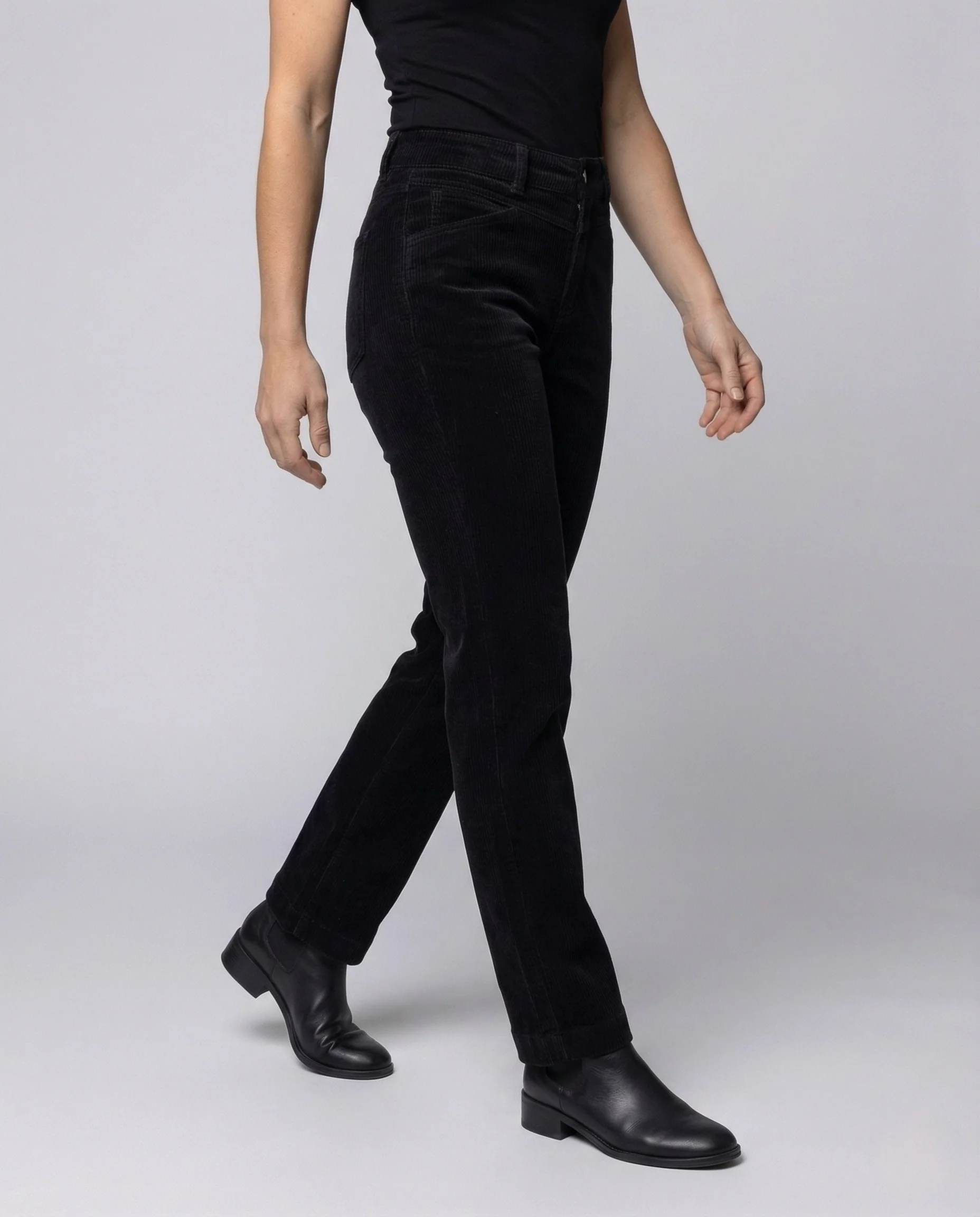 Damen Feincordhose High Waist Gerades Bein Elastischer Bund - Image 2