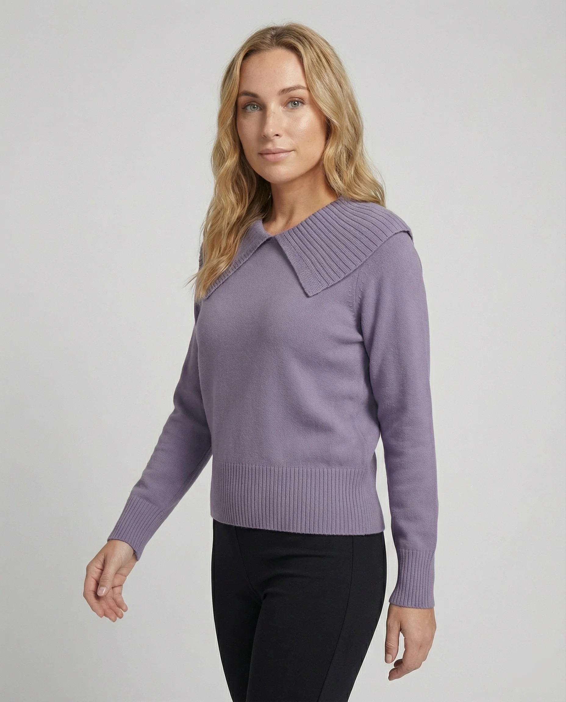 Feinstrickpullover mit weitem plissiertem Matrosenkragen und Rippbund Heidi Mode - Image 3
