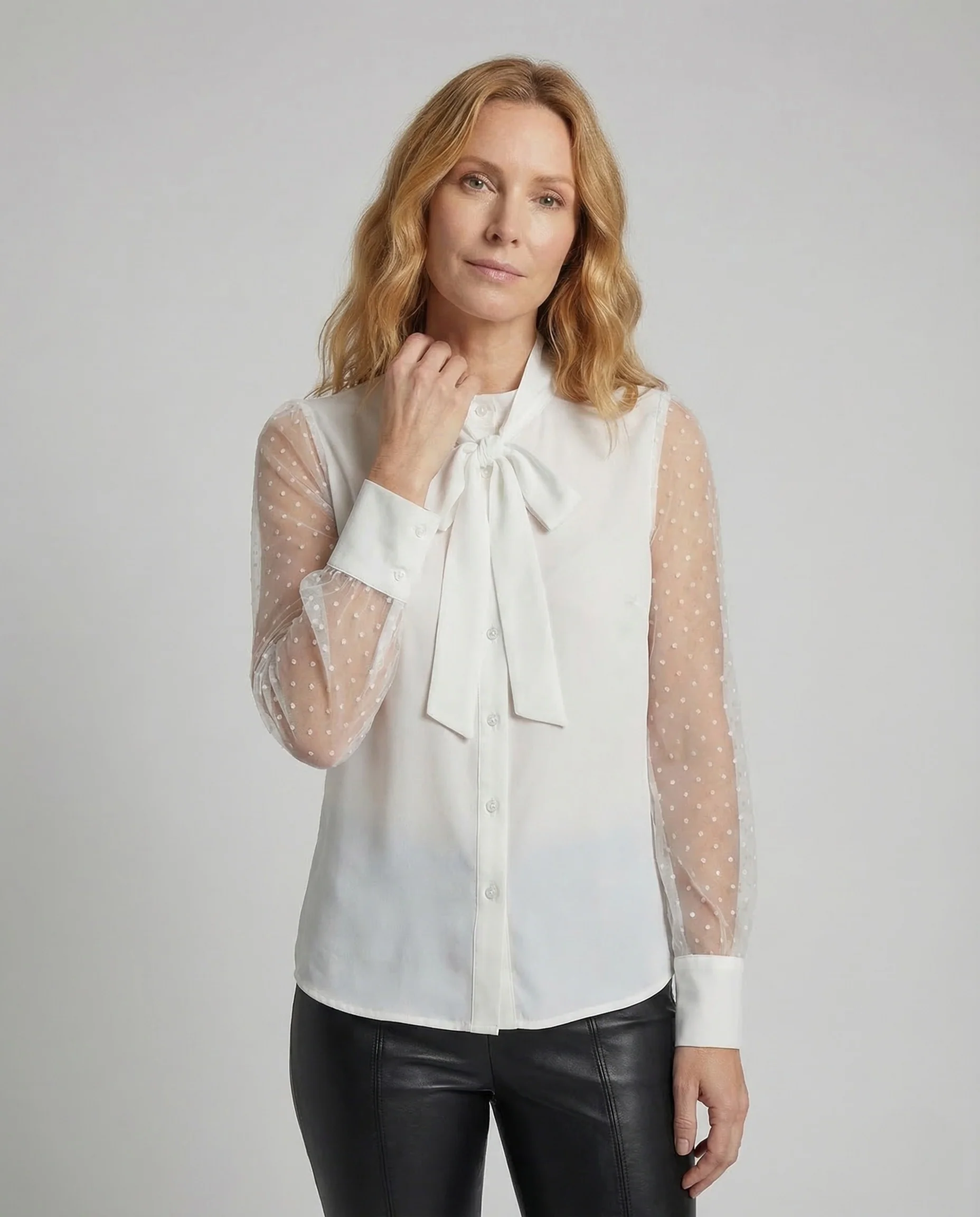 Damen Chiffonbluse Schleifenkragen Perlen - Image 2