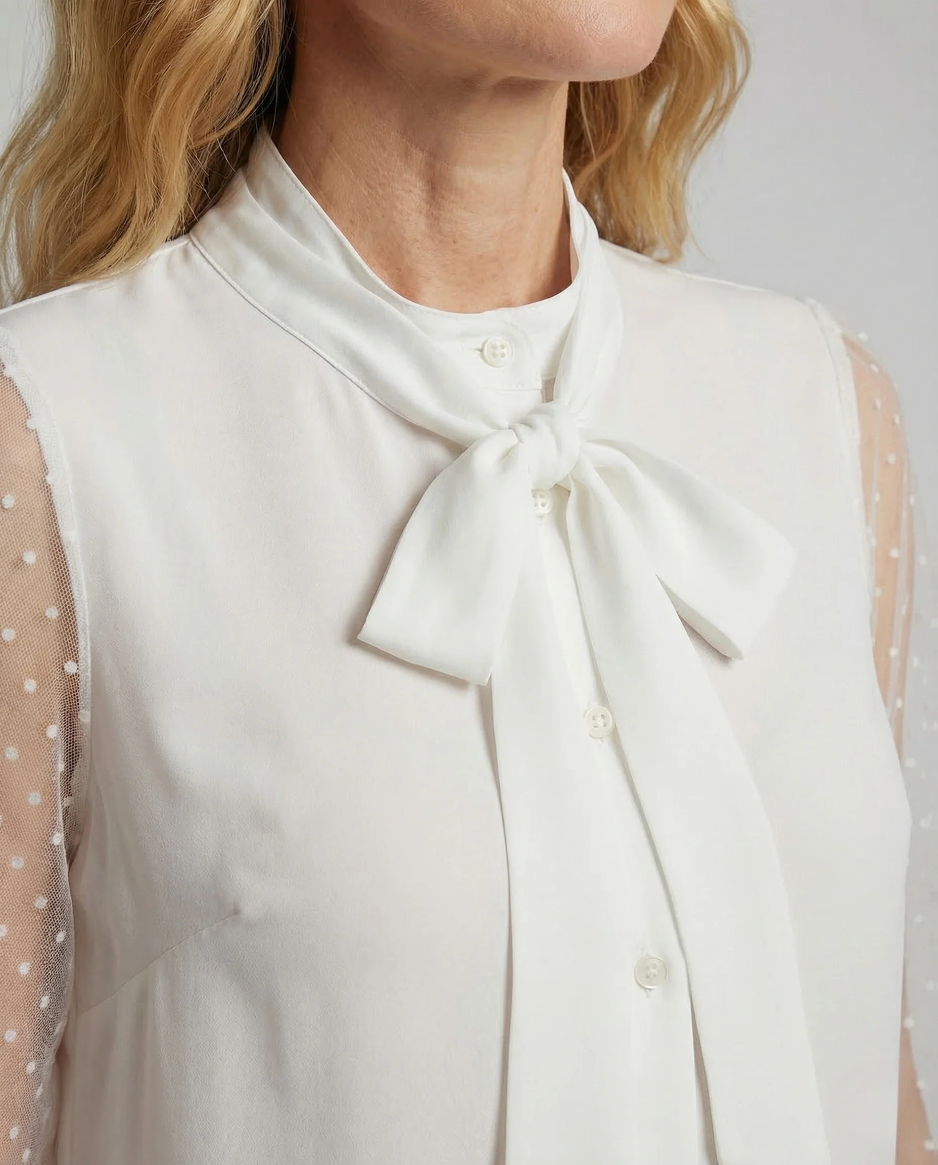Damen Chiffonbluse Schleifenkragen Perlen - Image 3
