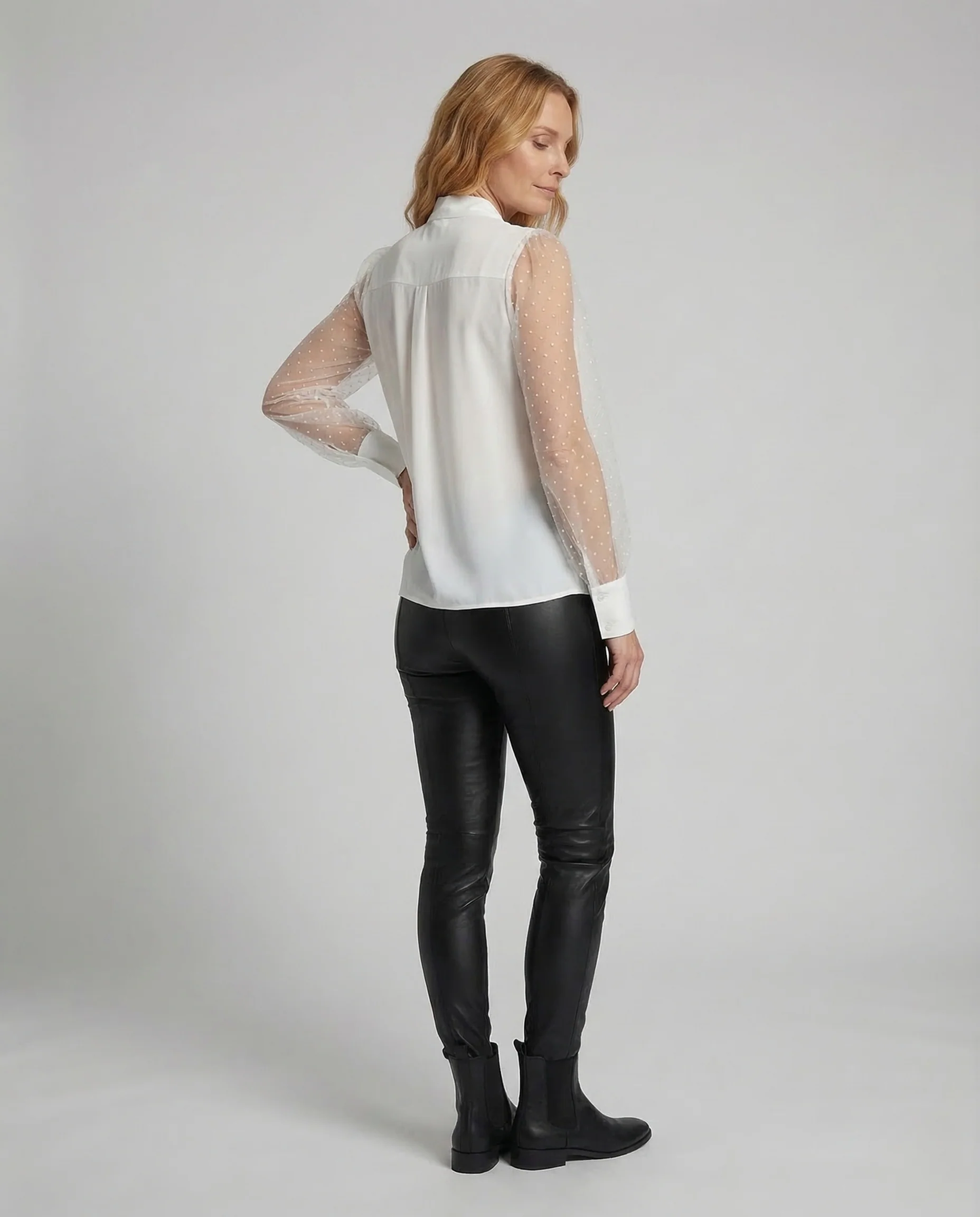 Damen Chiffonbluse Schleifenkragen Perlen - Image 4