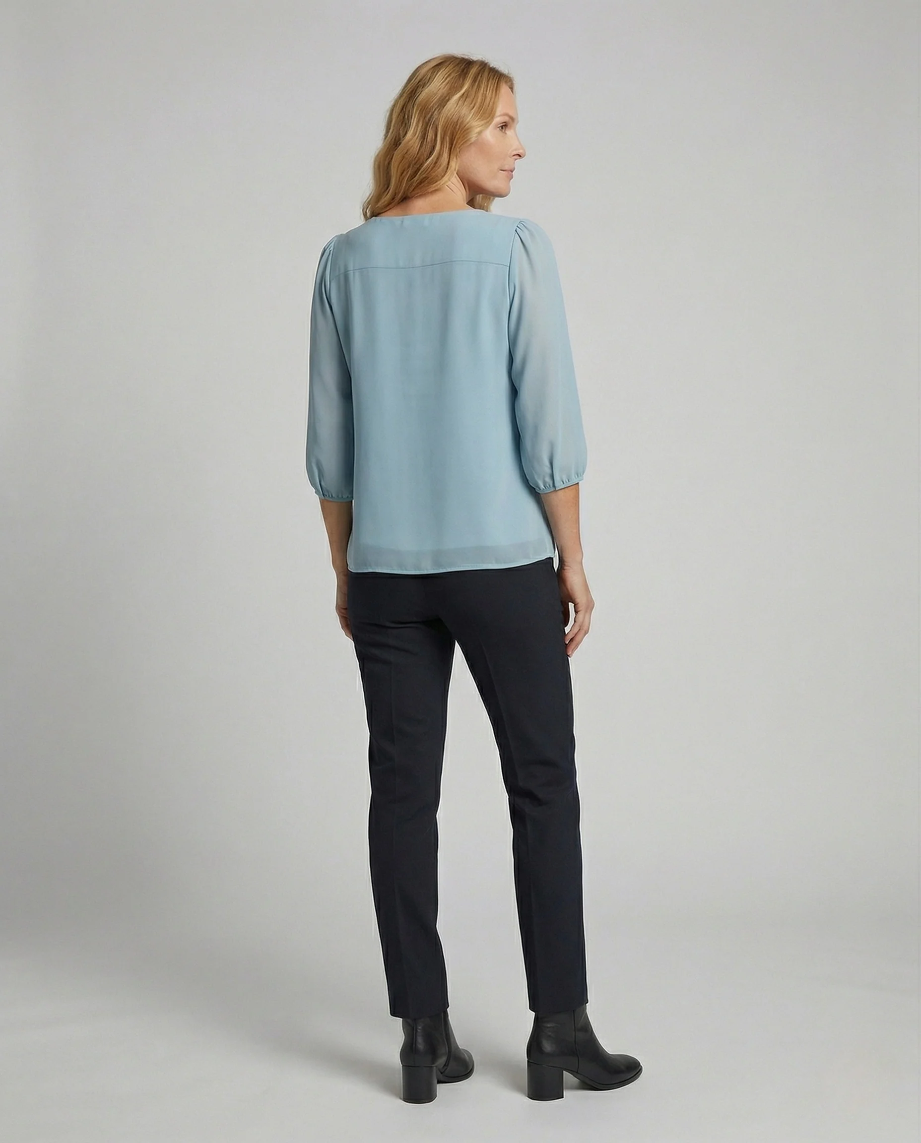 Damen Satin Schluppenbluse mit 3/4 Ballonärmeln - Image 3