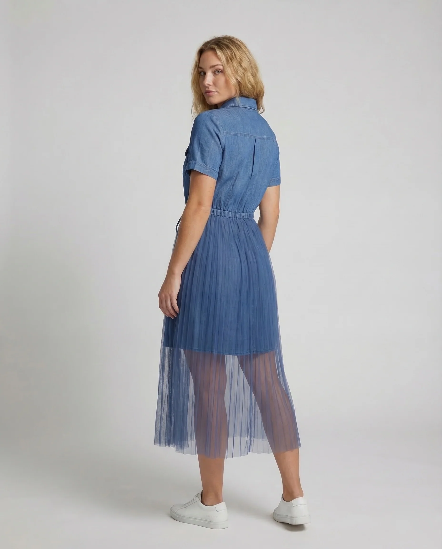 Damen Hemdblusenkleid Jeans Tüll - Image 4