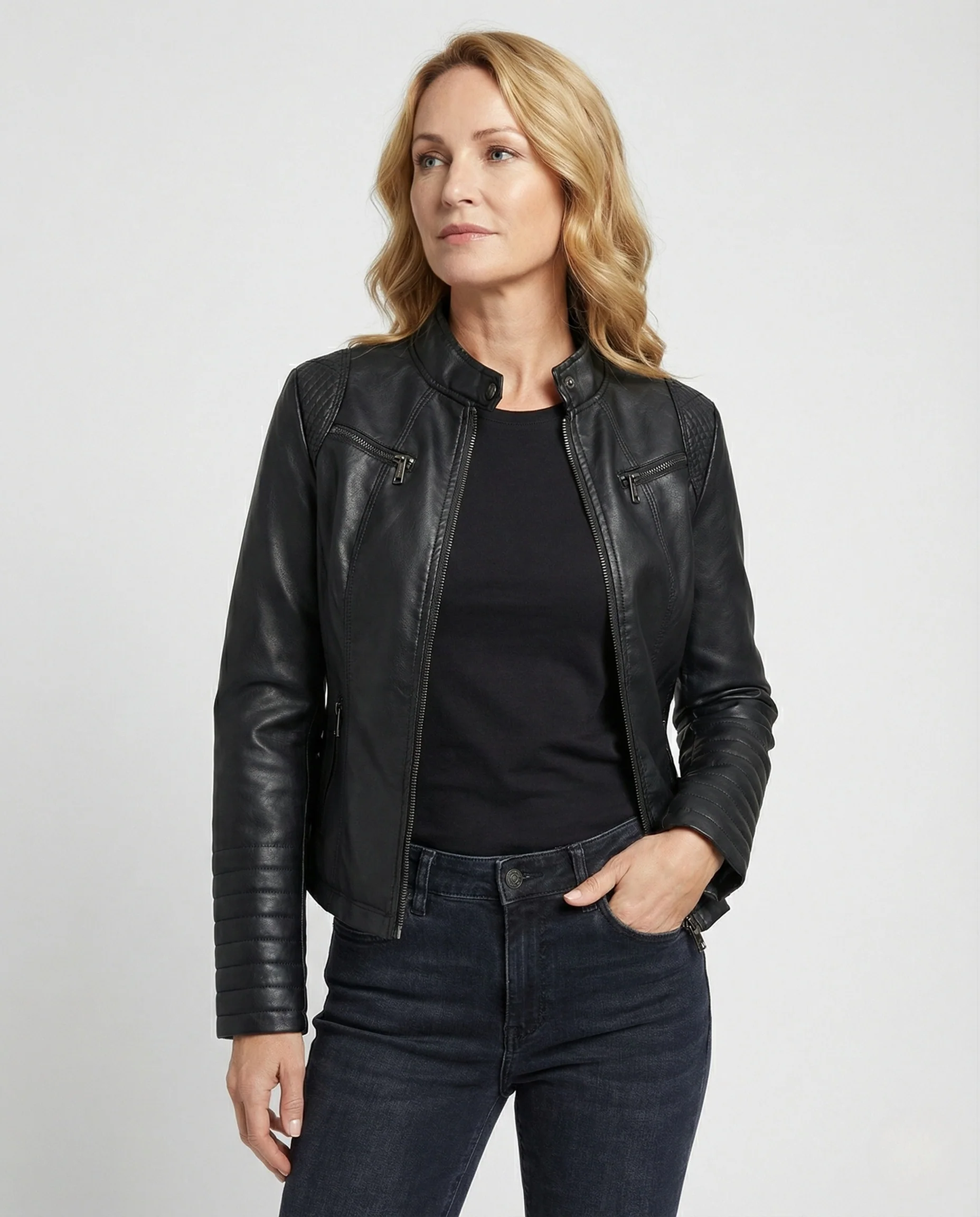 Damen Bikerjacke Kunstleder Kurzjacke - Image 2