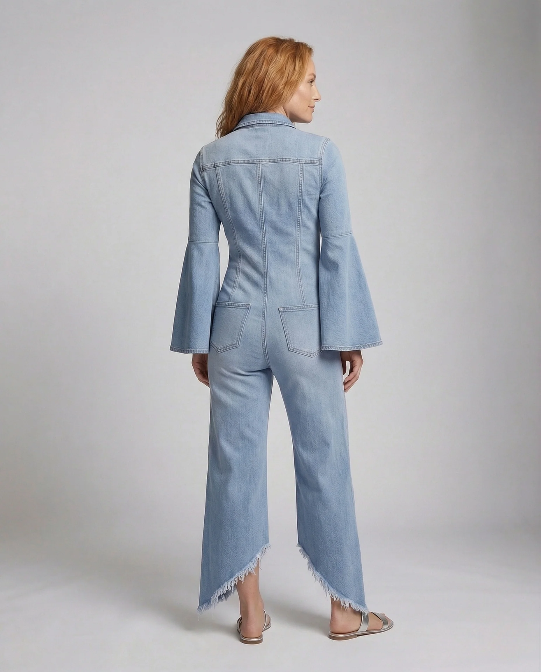 Damen Denim Overall mit Trompetenärmeln - Image 3
