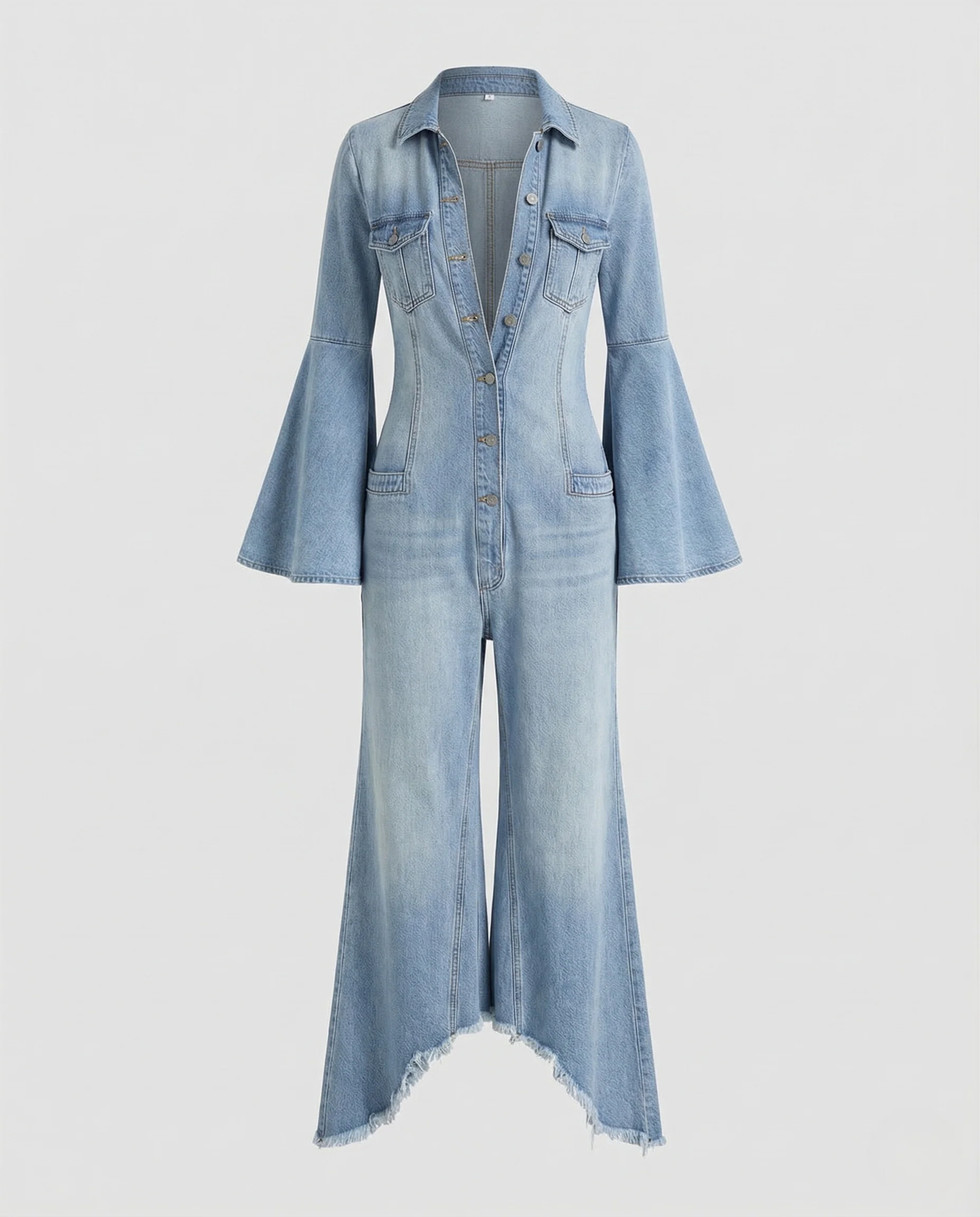 Damen Denim Overall mit Trompetenärmeln - Image 4
