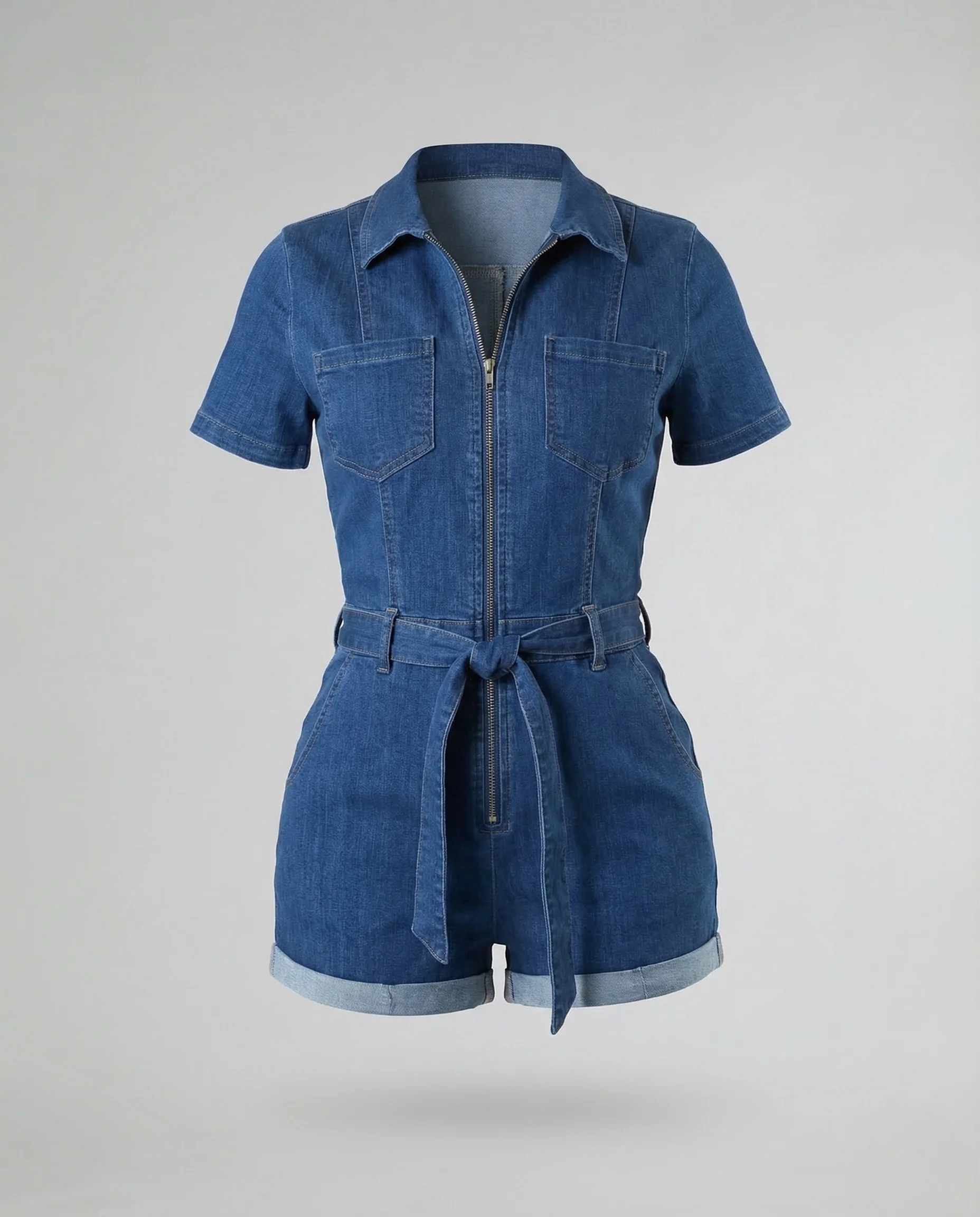 Damen Jeans Overall Kurzarm Gürtel - Image 4