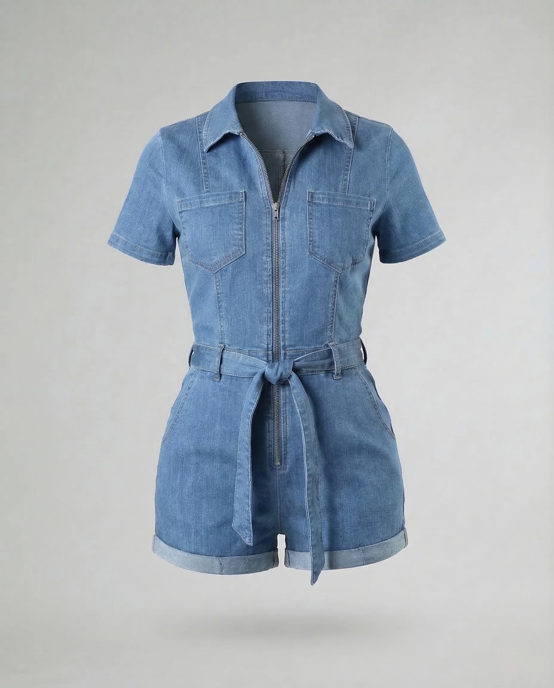 Damen Jeans Overall Kurzarm Gürtel - Image 5