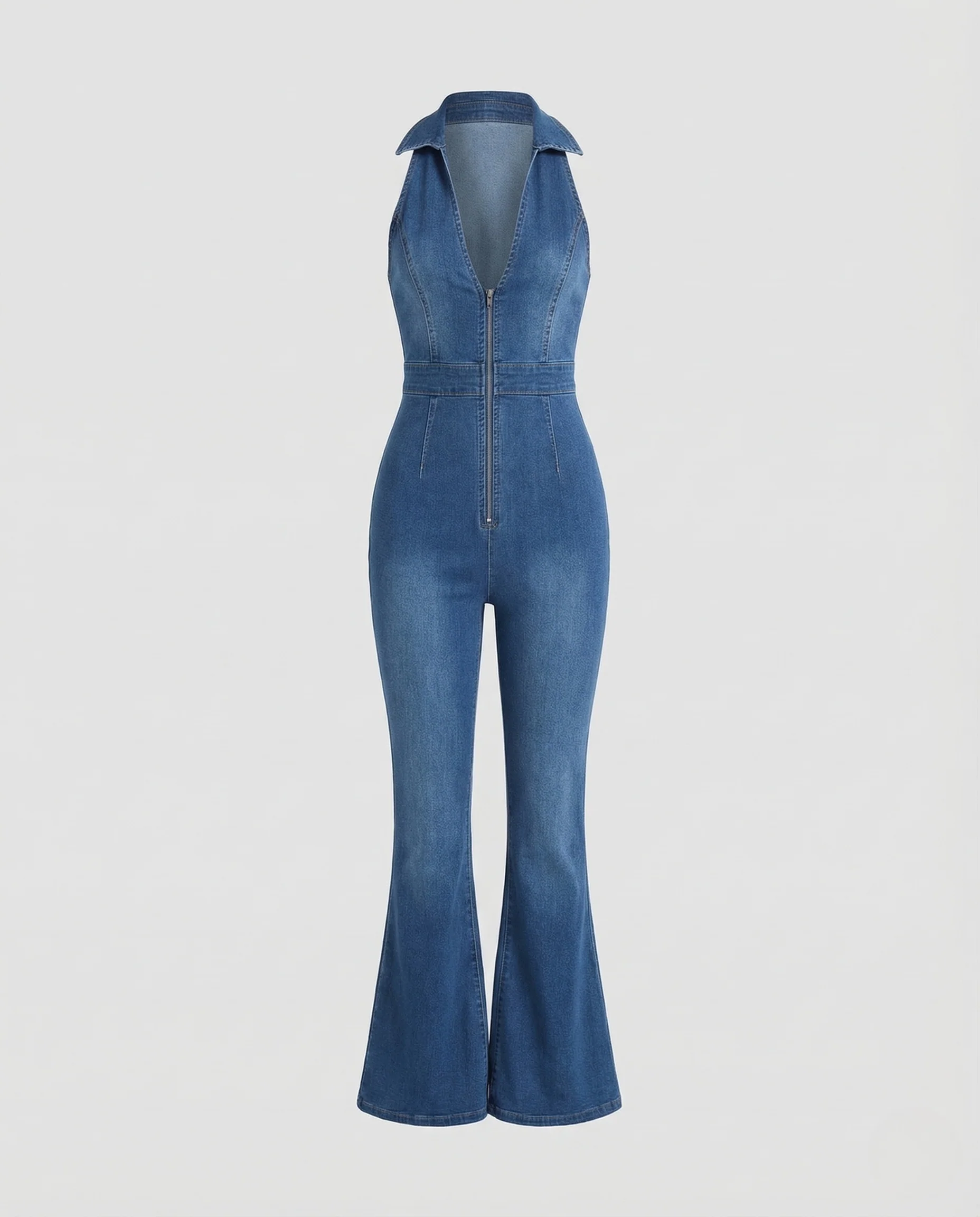 Damen Jeans Overall Figurbetont Schlaghose - Image 4