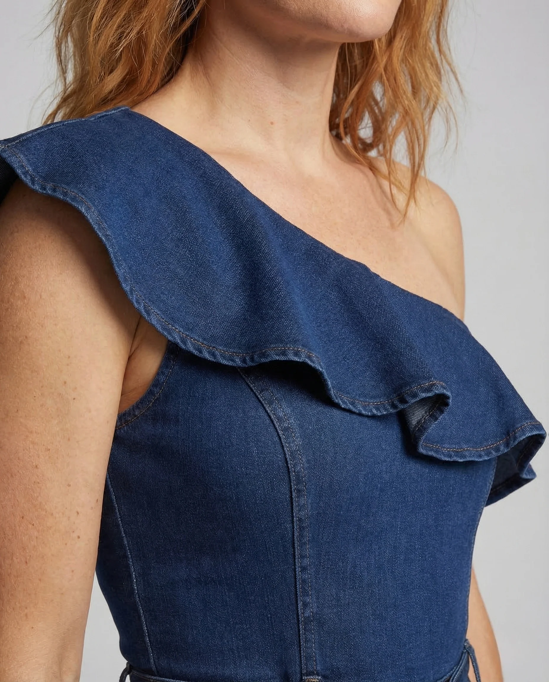 Damen Jeans Jumpsuit Rüschen Ausschnitt Schlag - Image 2