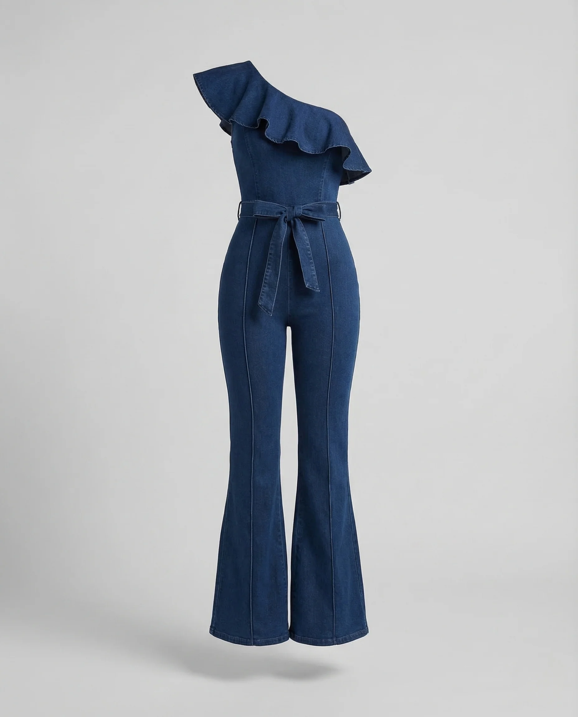 Damen Jeans Jumpsuit Rüschen Ausschnitt Schlag - Image 4