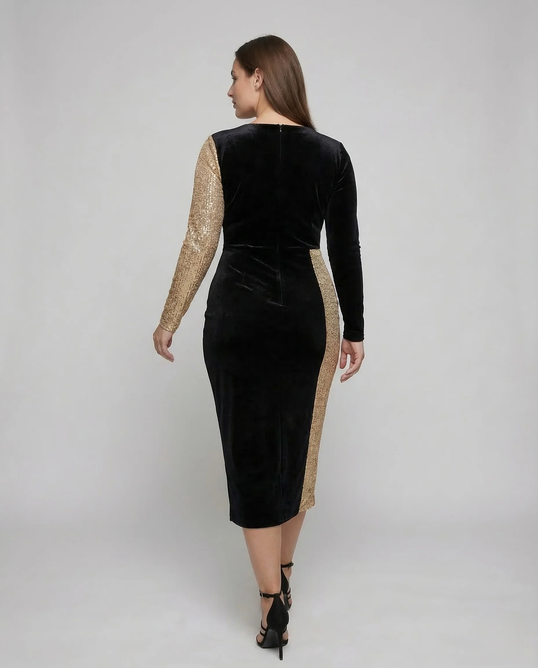 Damen Abendkleid Pailletten Wickeleffekt - Image 4