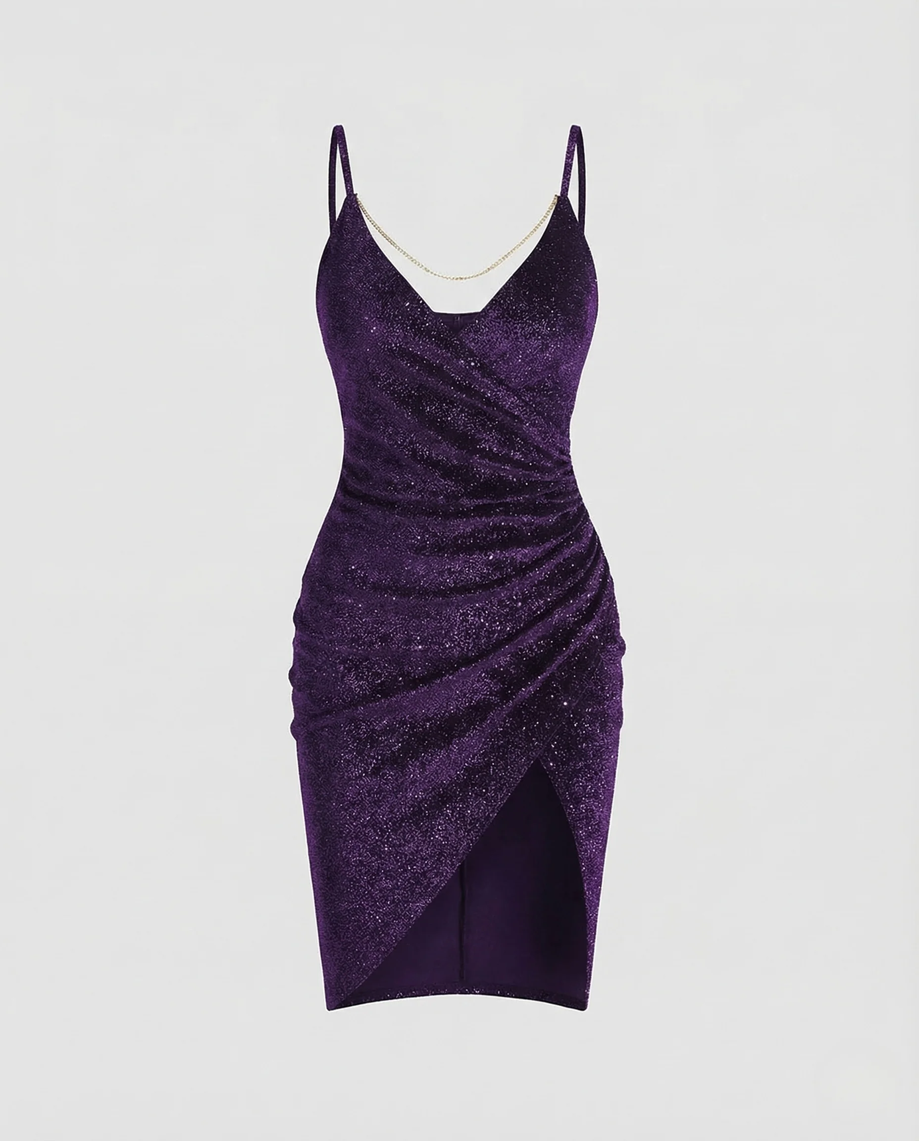 Damen Abendkleid Raffung Kettendetail - Image 5