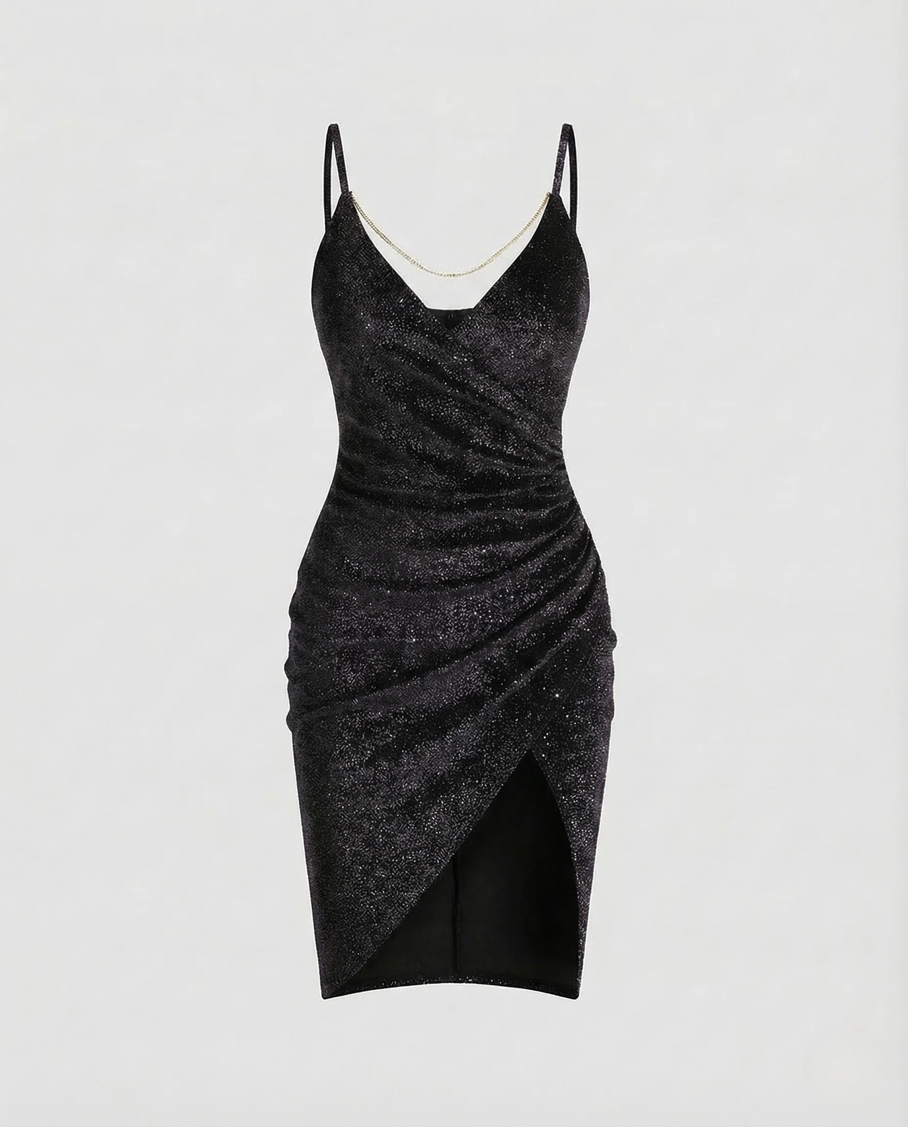 Damen Abendkleid Raffung Kettendetail - Image 8