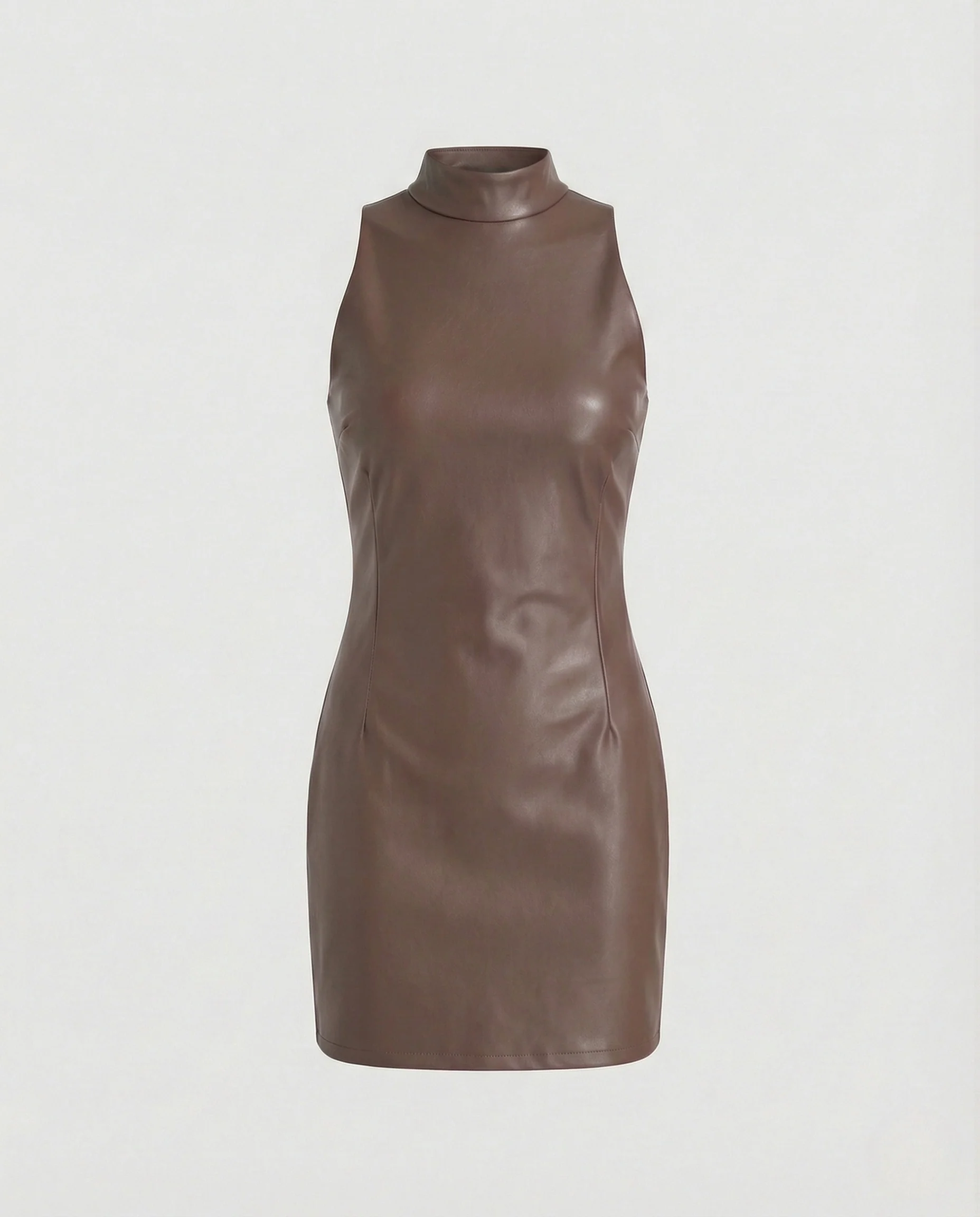 Damen Kunstleder Minikleid mit Stehkragen - Image 7