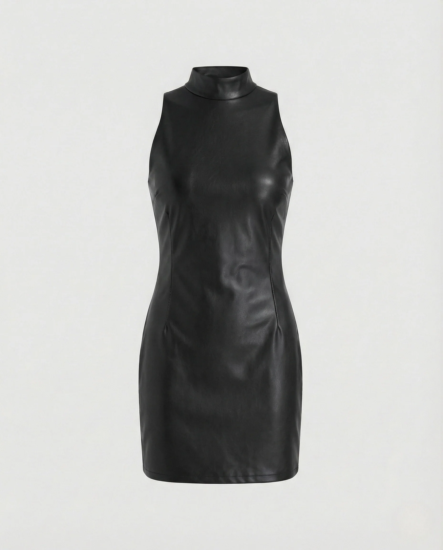 Damen Kunstleder Minikleid mit Stehkragen - Image 8