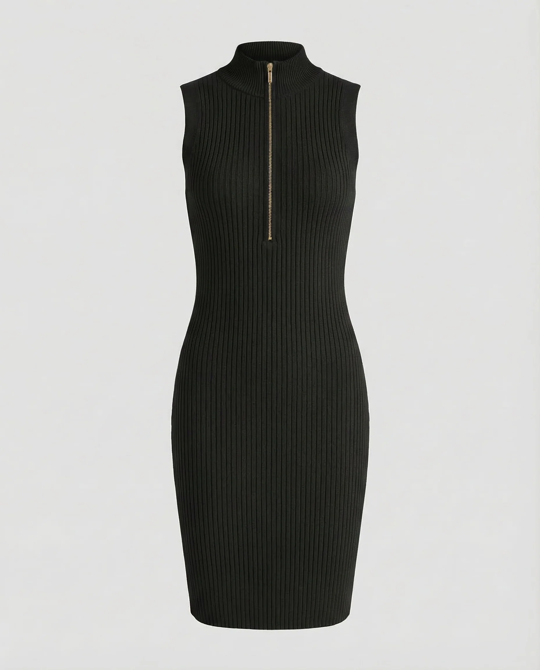 Damen Rippstrick Midikleid Stehkragen Reißverschluss - Image 6
