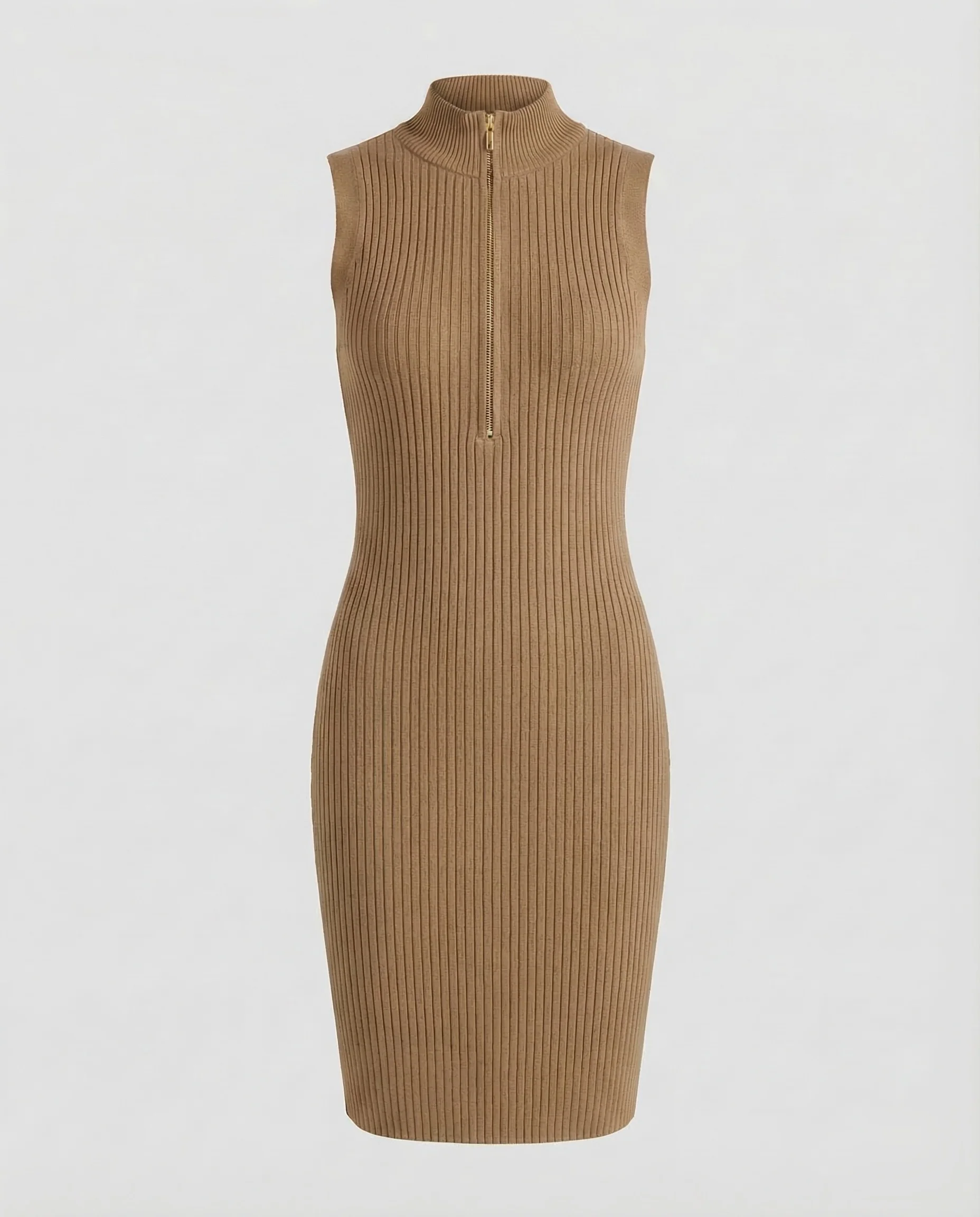 Damen Rippstrick Midikleid Stehkragen Reißverschluss - Image 7