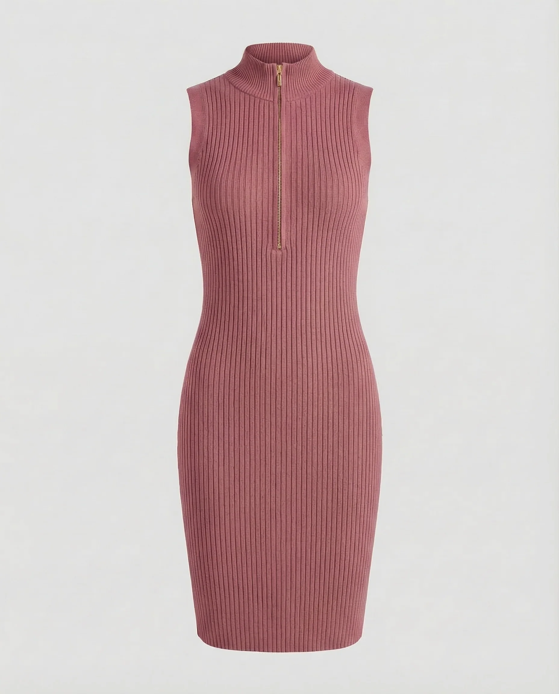 Damen Rippstrick Midikleid Stehkragen Reißverschluss - Image 9