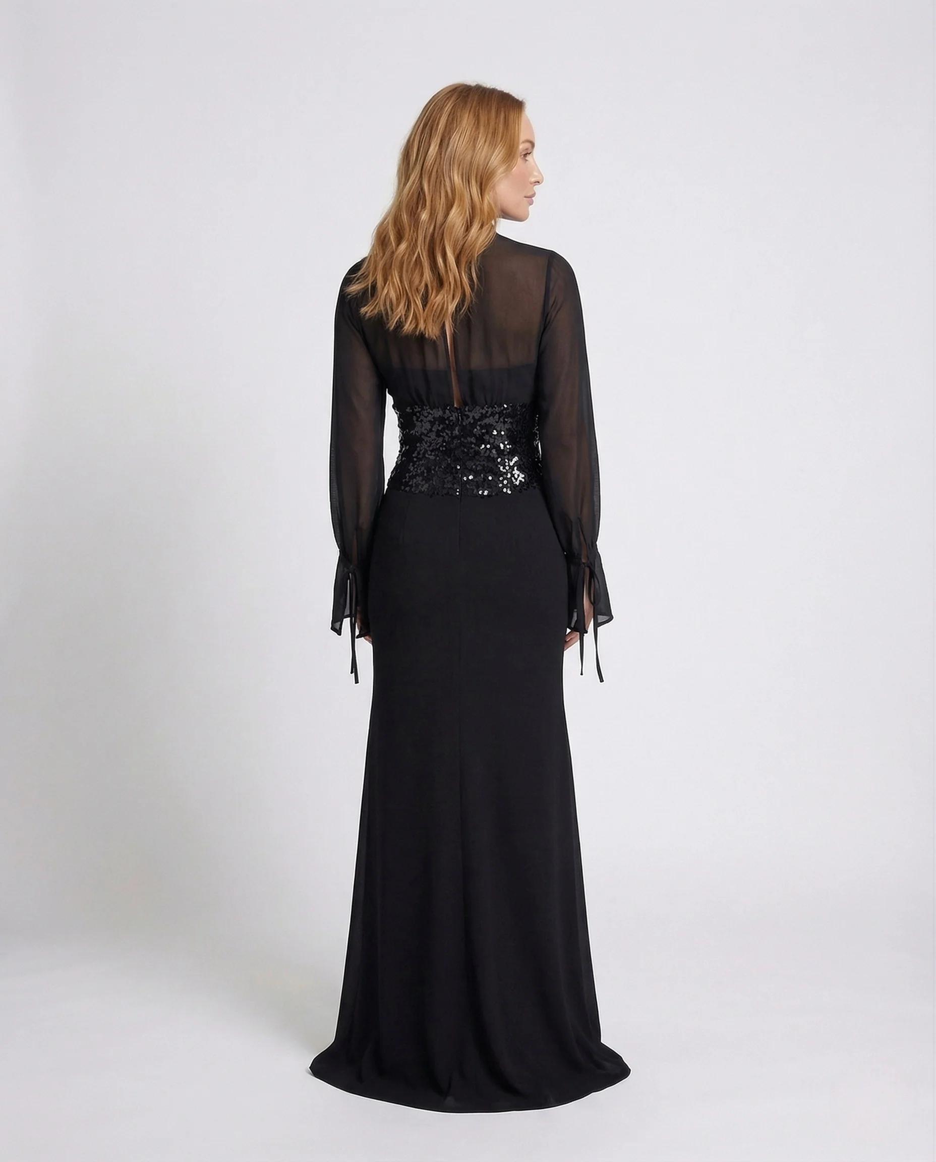 Damen Abendkleid Bodenlang Chiffonärmel Pailletten - Image 4
